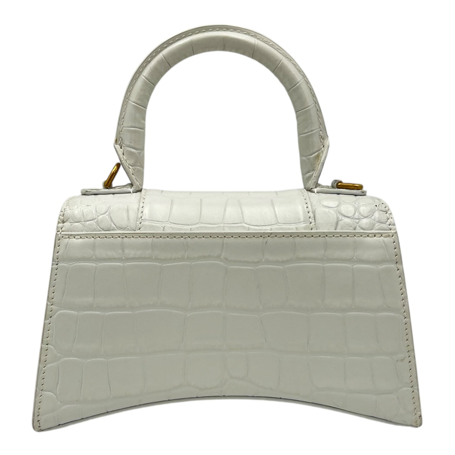 Hourglass Top Handle Bag White in Crocodile Embossed Calfskin, Silver hardware
