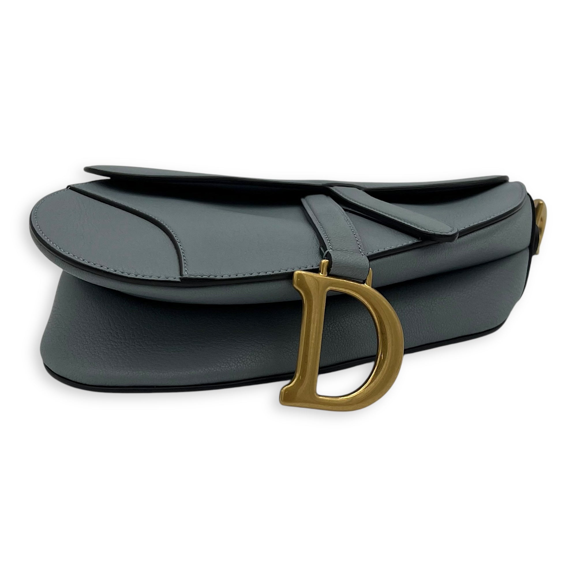 Saddle Shoulder Bag Medium Blue in Calfskin, Gold hardware