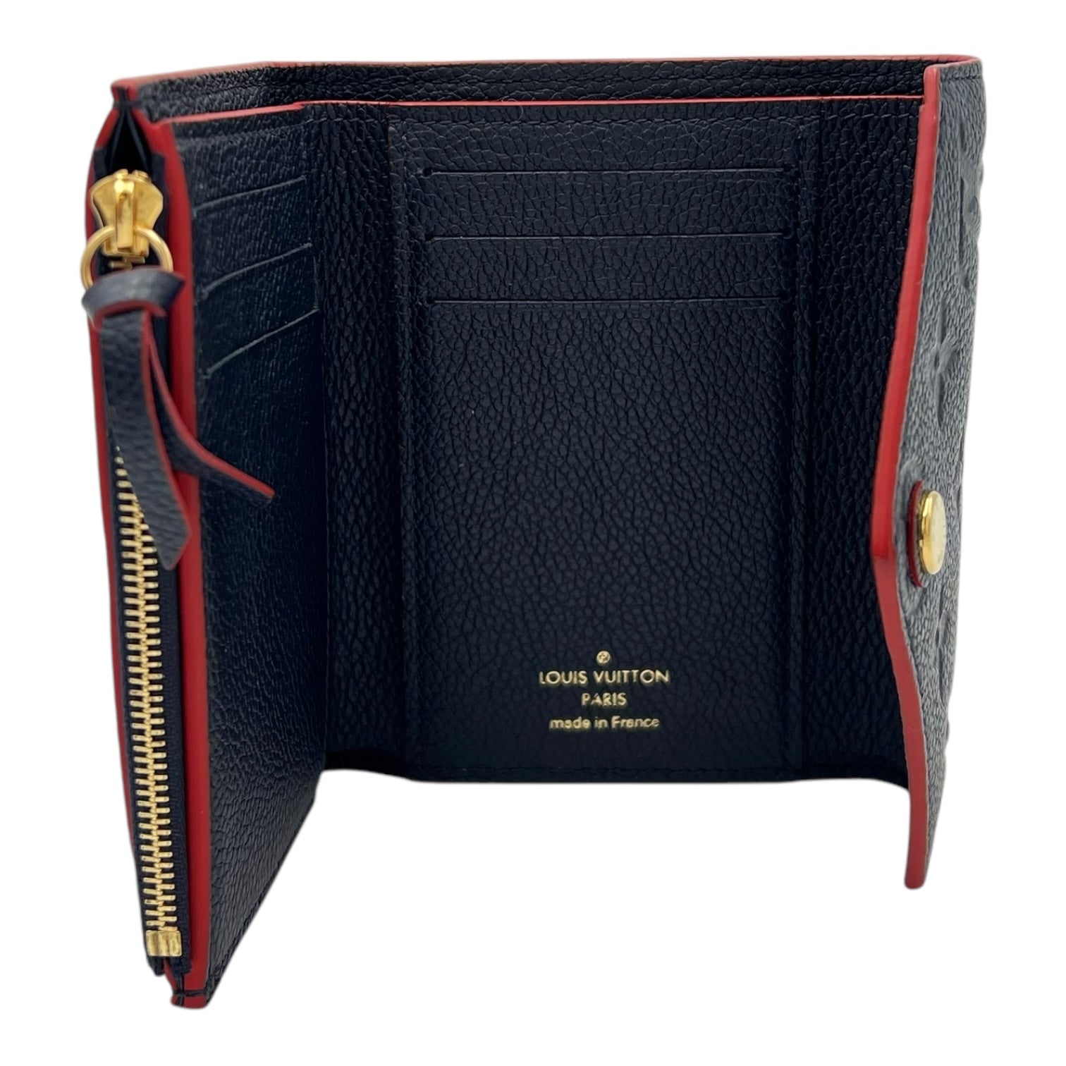 Victorine Wallet Blue in Empreinte Leather, Gold hardware