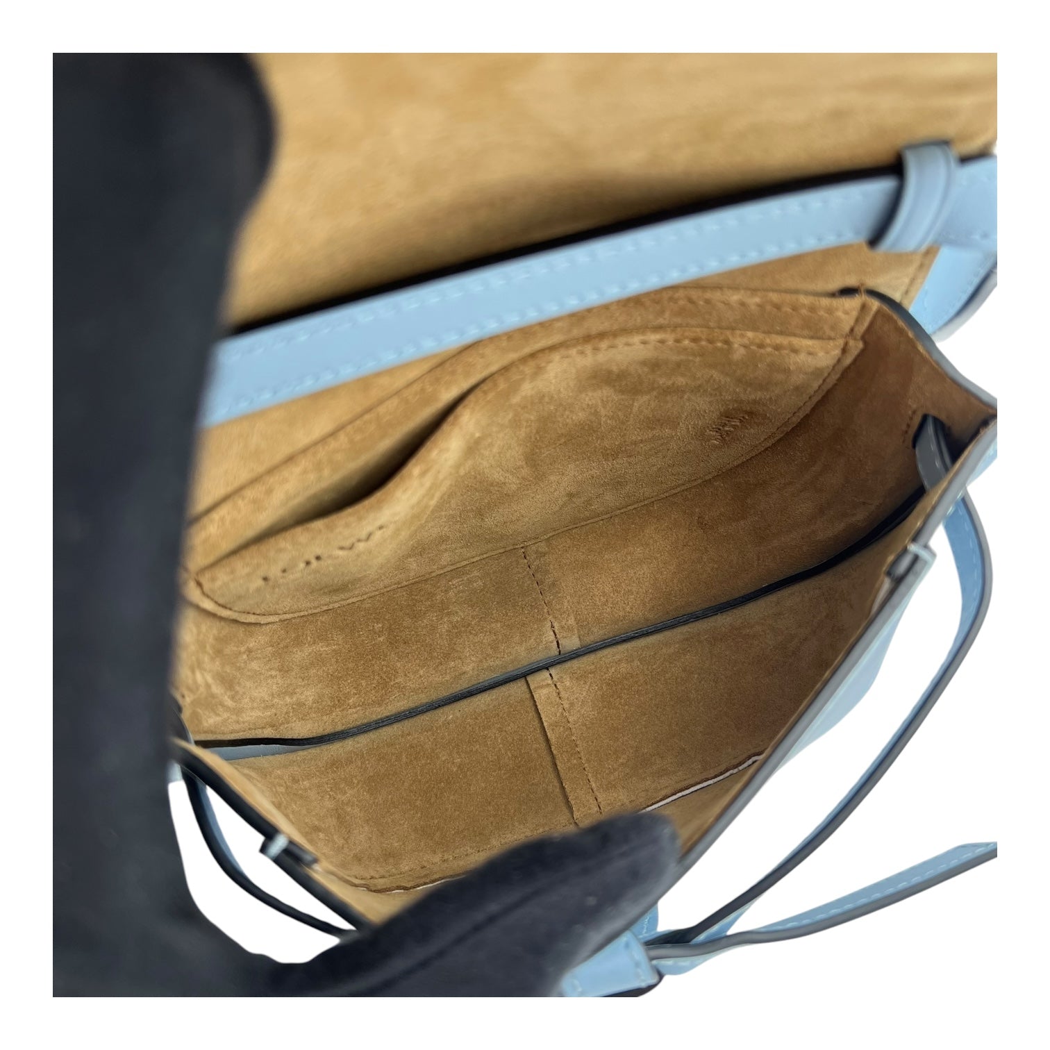 Gate Crossbody Bag Mini Blue in Calfskin, Silver hardware