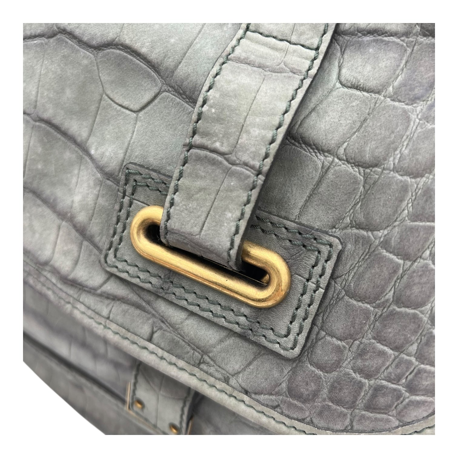Besace Shoulder Bag Grey in Crocodile Embossed Calfskin, Gold hardware