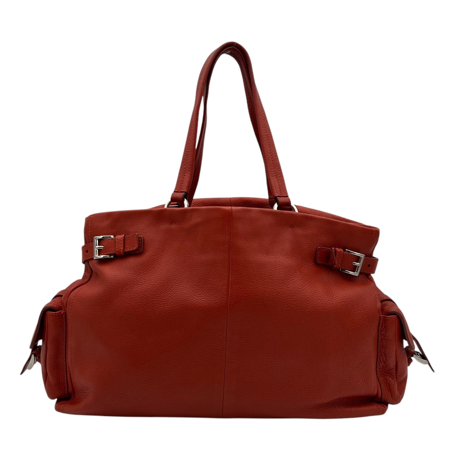Vitello Daino Red Shoulder Bag in Calfskin, Silver hardware