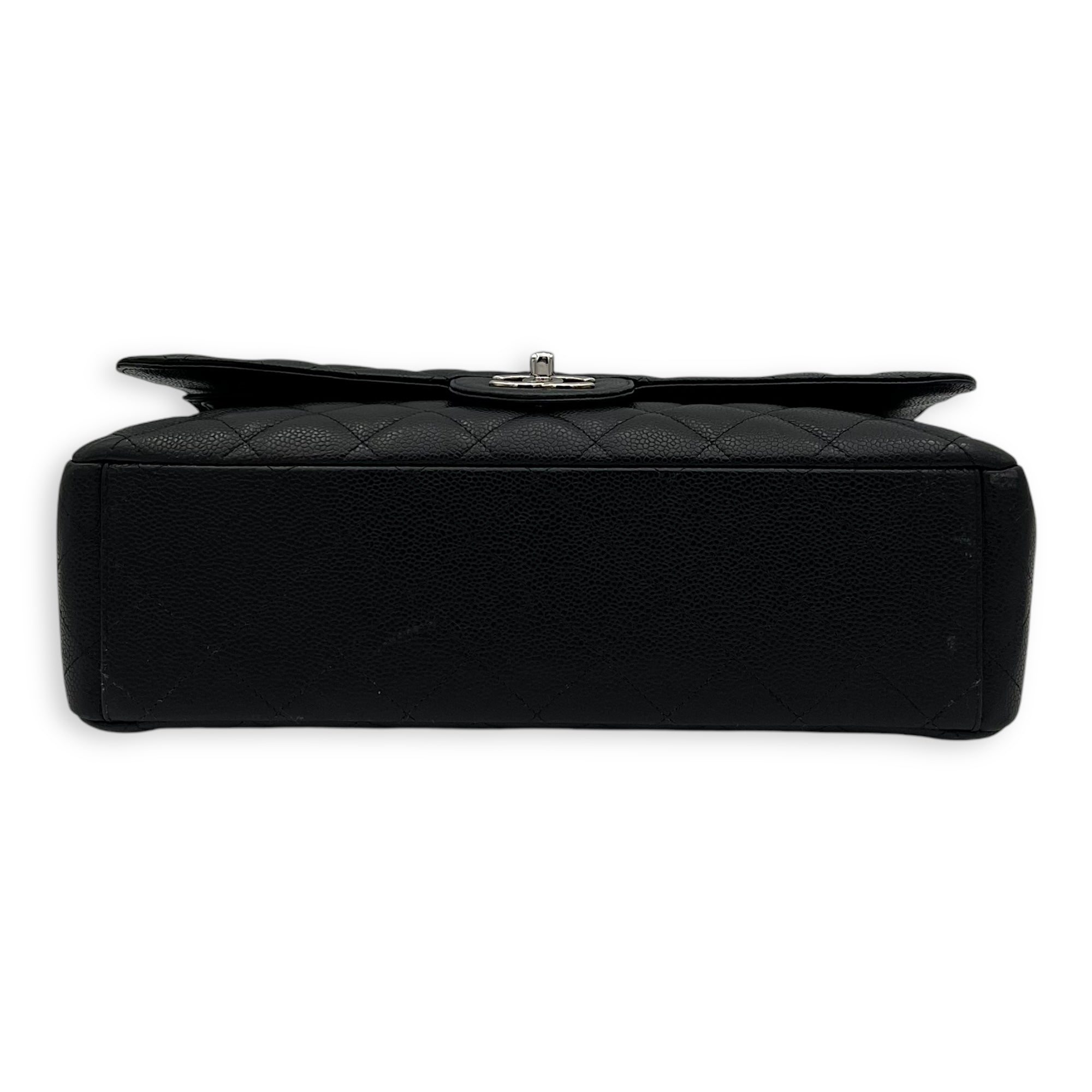 Classic Double Flap Maxi Black Shoulder Bag in Caviar Leather, Silver hardware