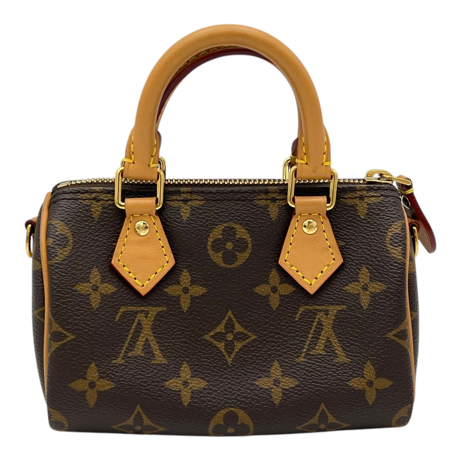 Speedy Crossbody Bag Nano Brown in Monogram Coated Canvas, Gold hardware