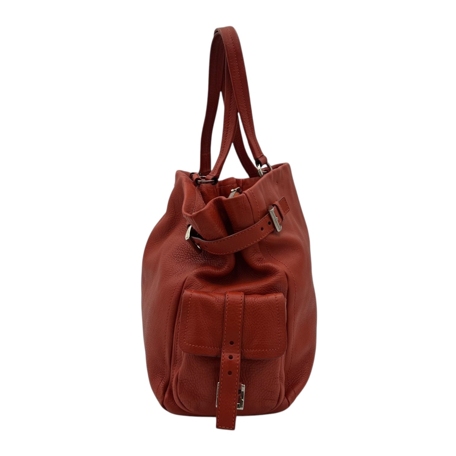 Vitello Daino Red Shoulder Bag in Calfskin, Silver hardware