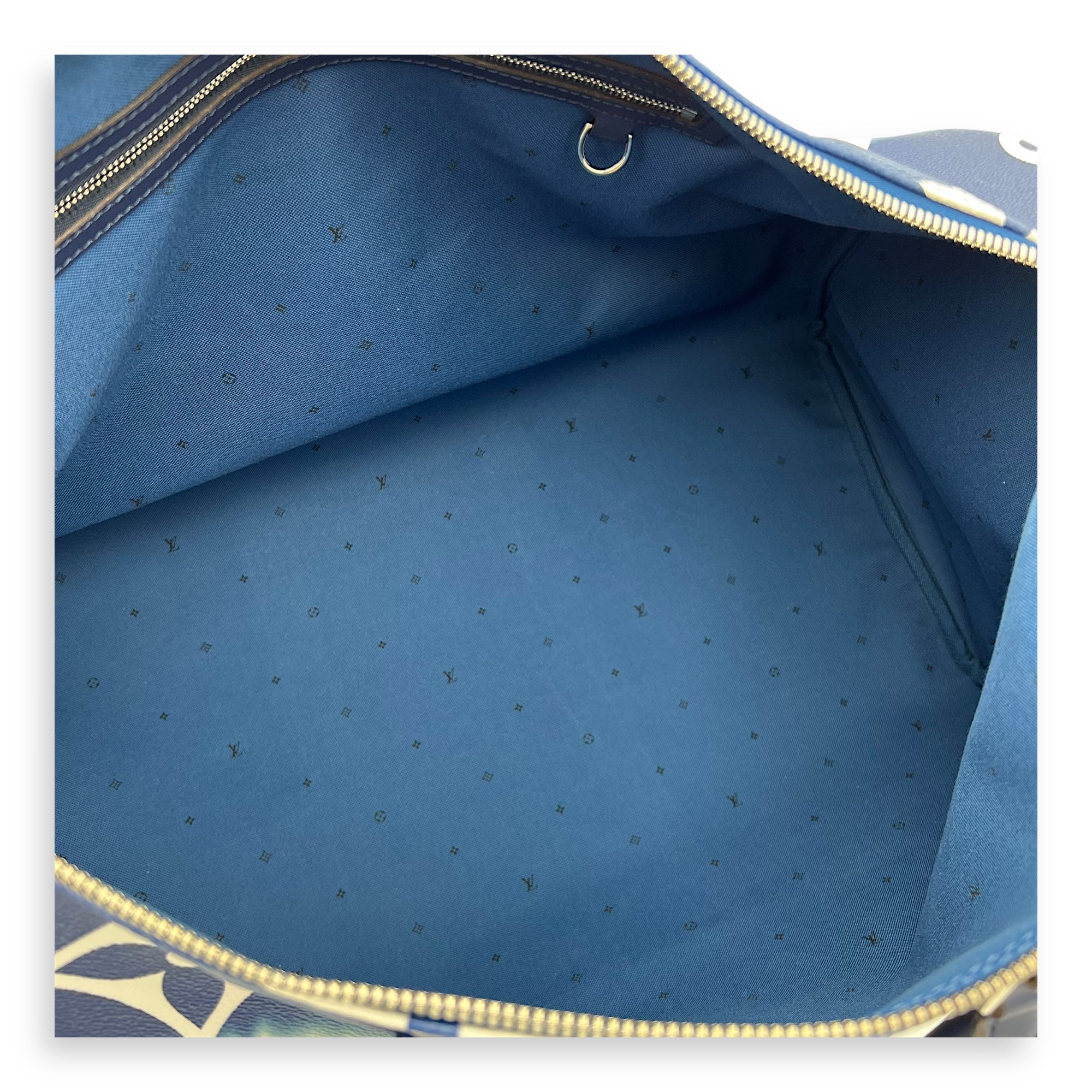 Keepall Bandoulière 50 Blue Top Handle Bag in Coated Canvas, Silver hardware