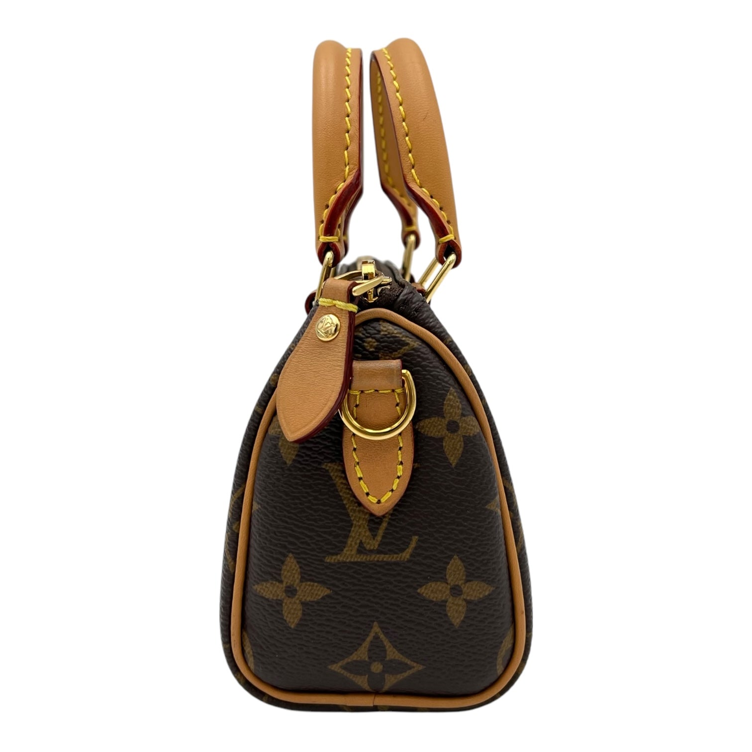 Speedy Crossbody Bag Nano Brown in Monogram Coated Canvas, Gold hardware