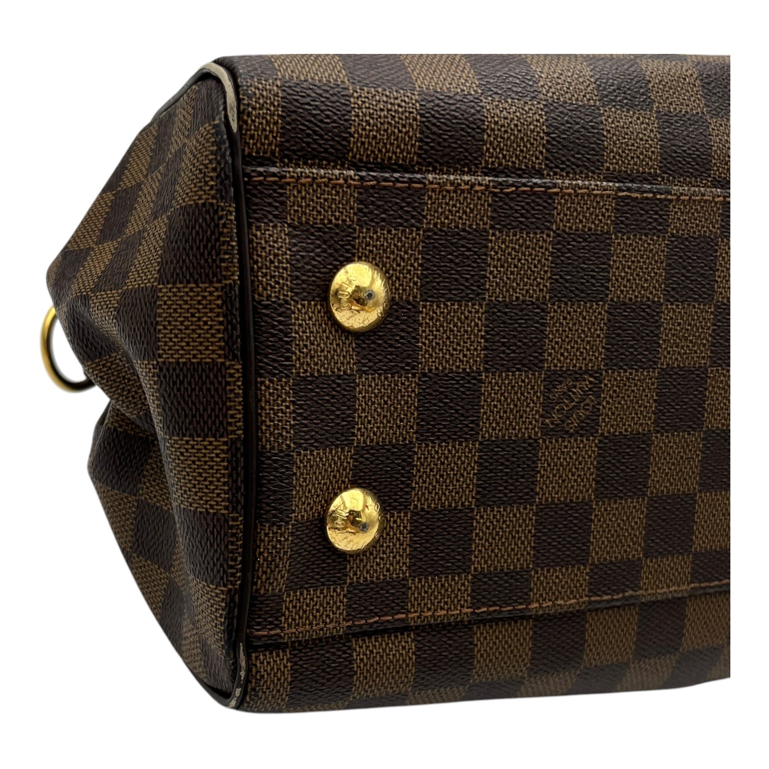 Trevi PM Damier Ebene Top Handle Bag in Coated Canvas, Gold hardware