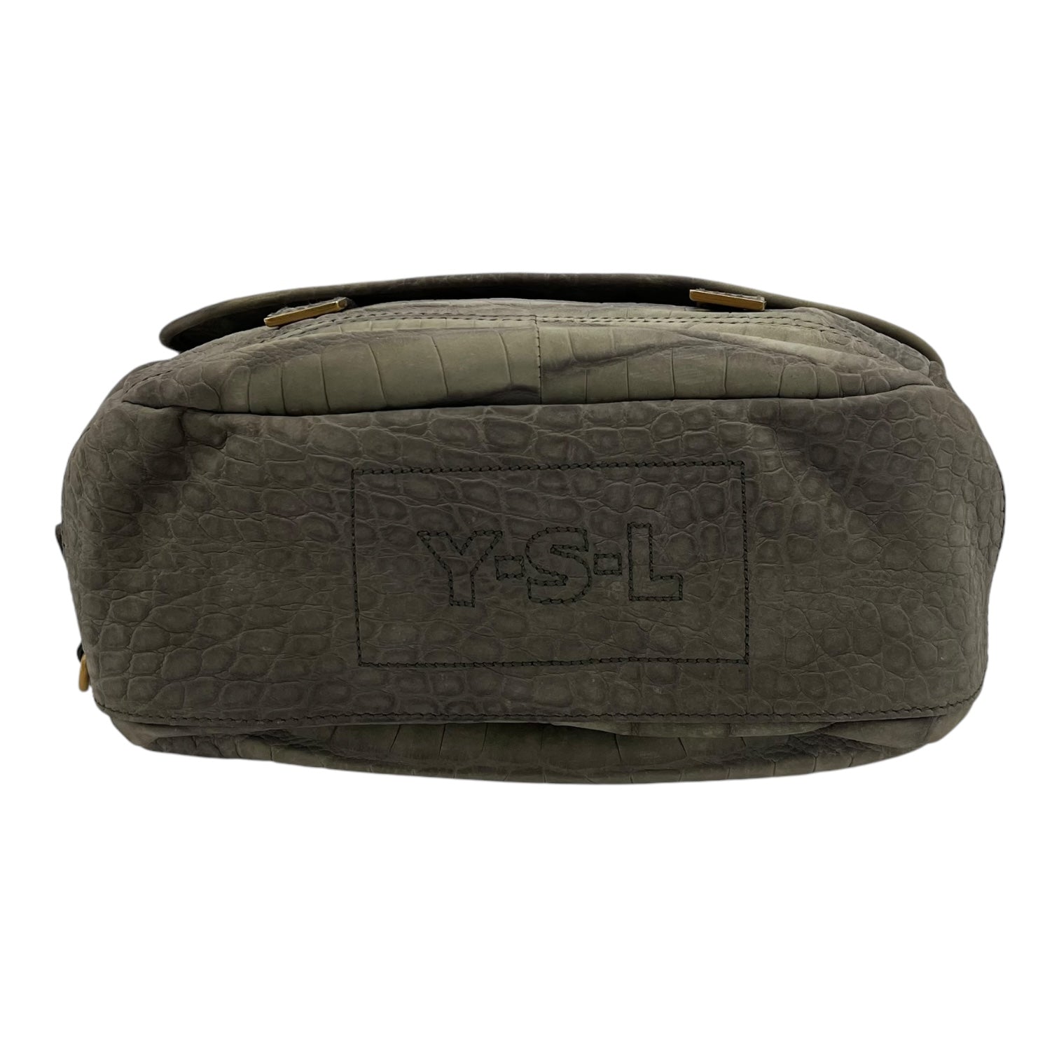 Besace Shoulder Bag Grey in Crocodile Embossed Calfskin, Gold hardware