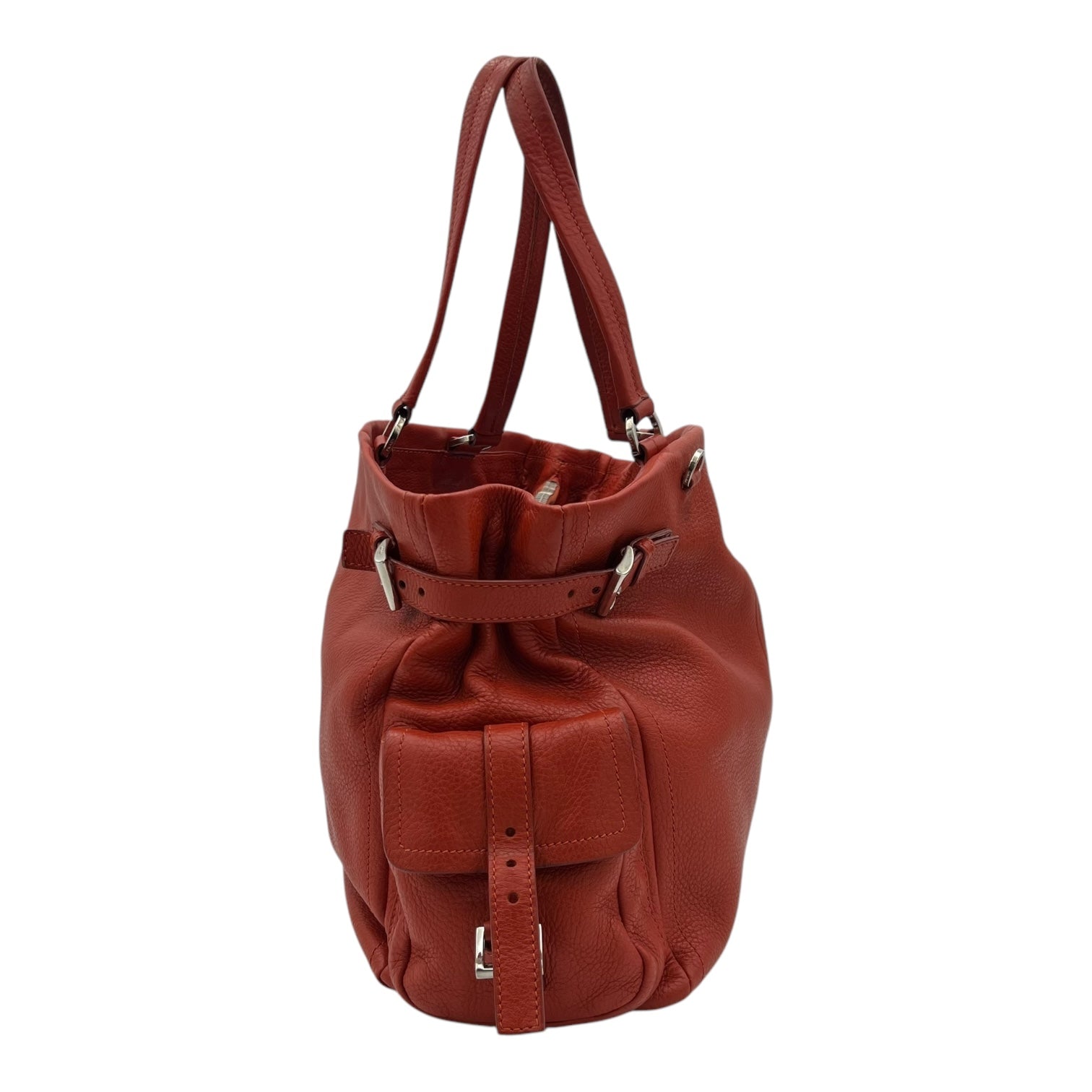 Vitello Daino Red Shoulder Bag in Calfskin, Silver hardware