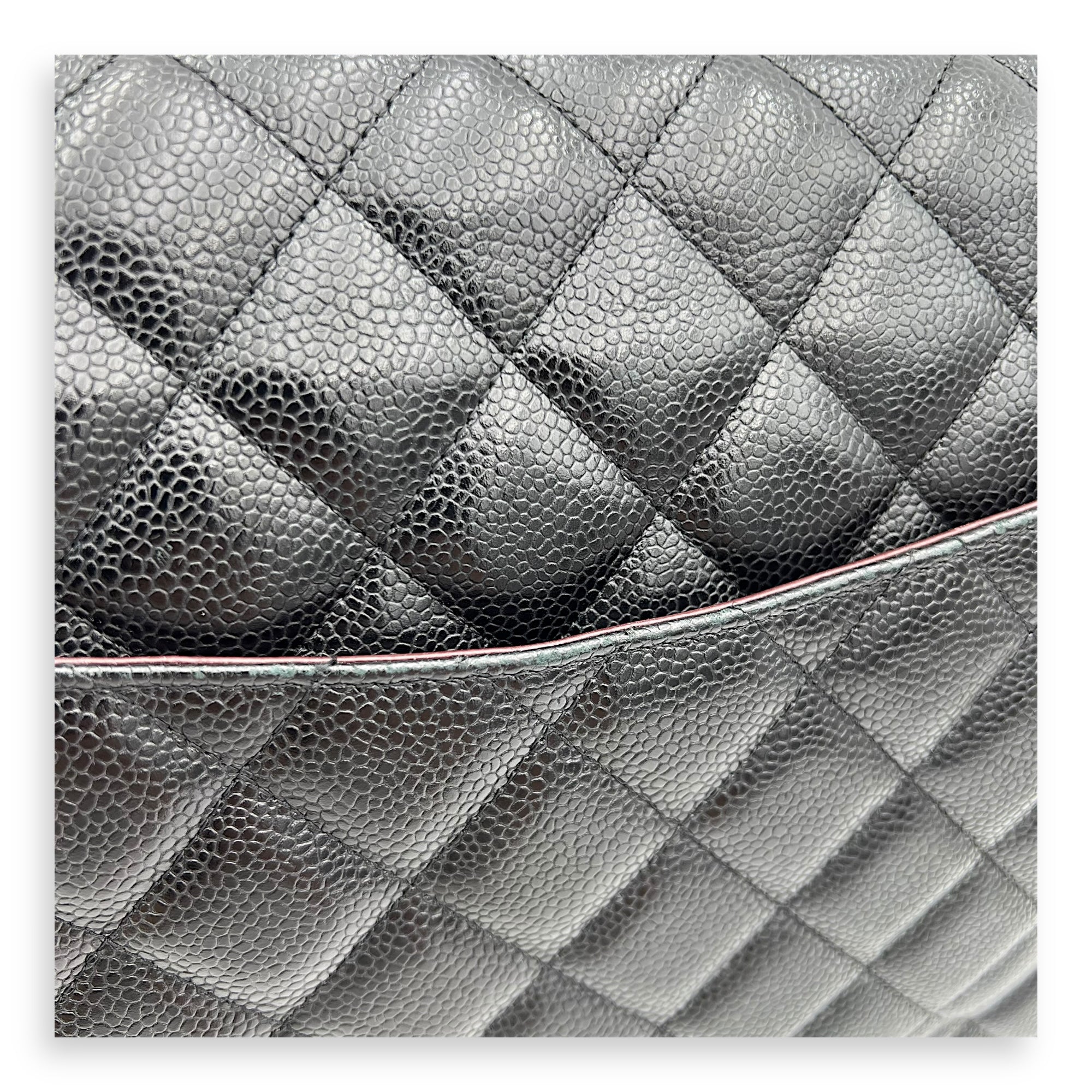 Classic Double Flap Maxi Black Shoulder Bag in Caviar Leather, Silver hardware
