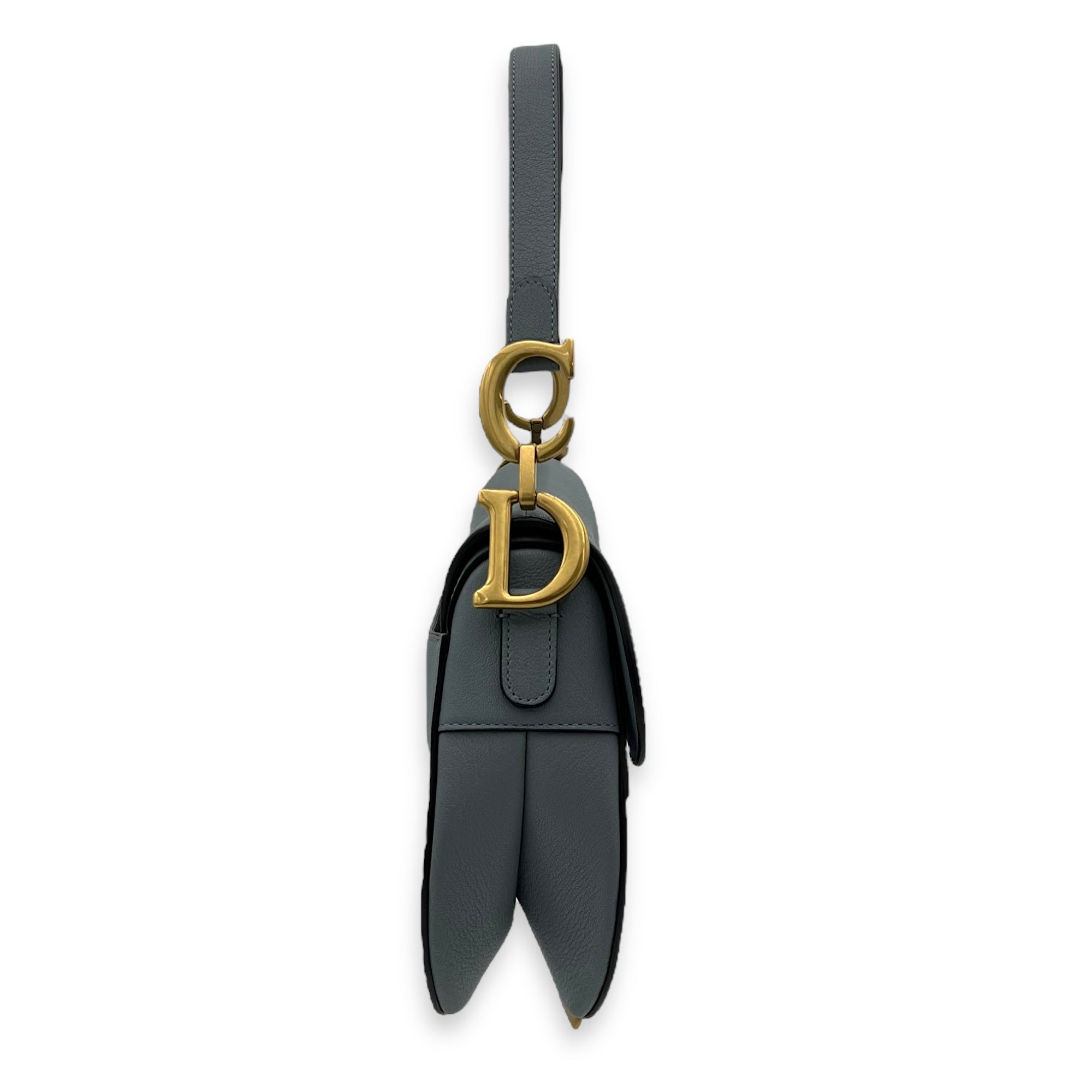 Saddle Shoulder Bag Medium Blue in Calfskin, Gold hardware