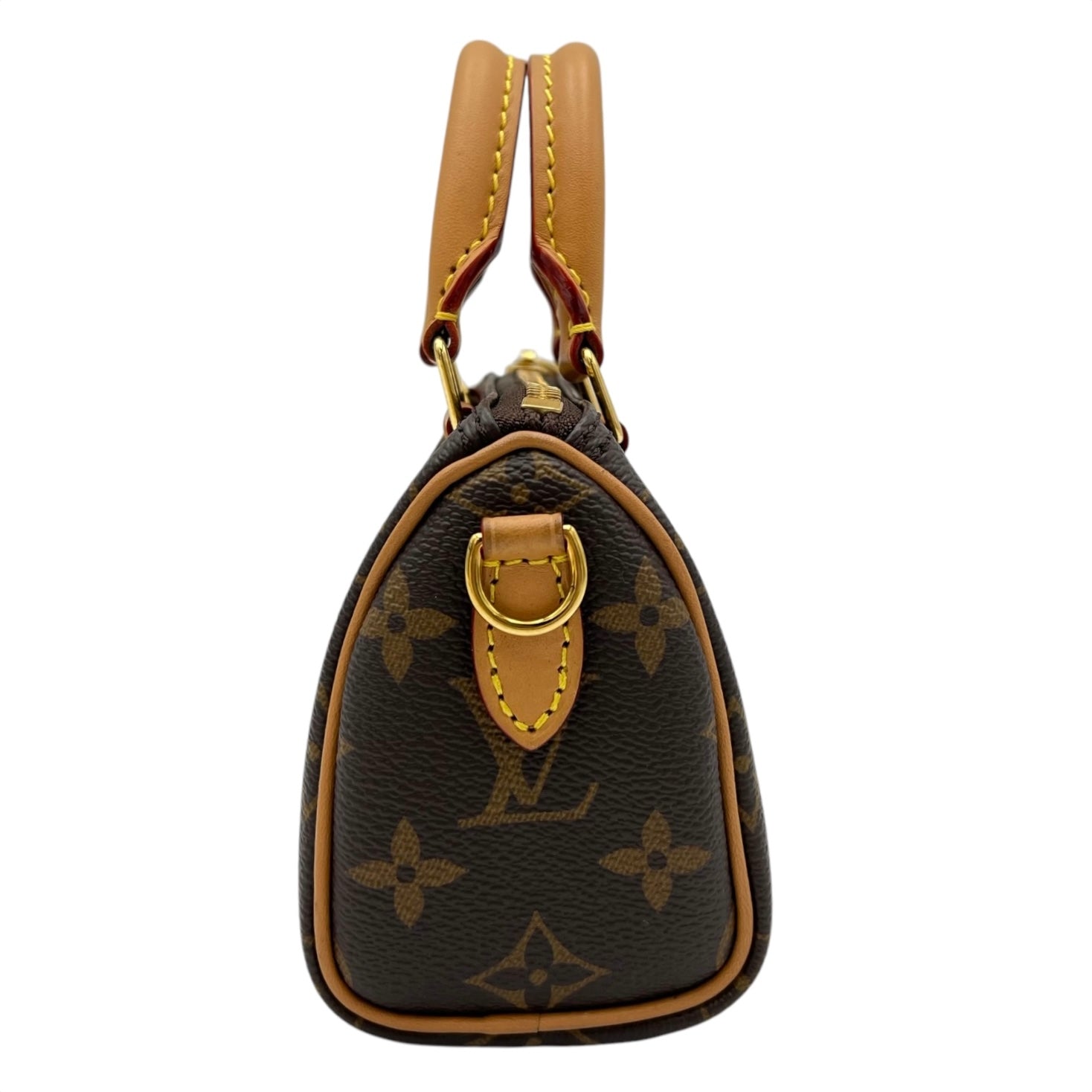 Speedy Crossbody Bag Nano Brown in Monogram Coated Canvas, Gold hardware