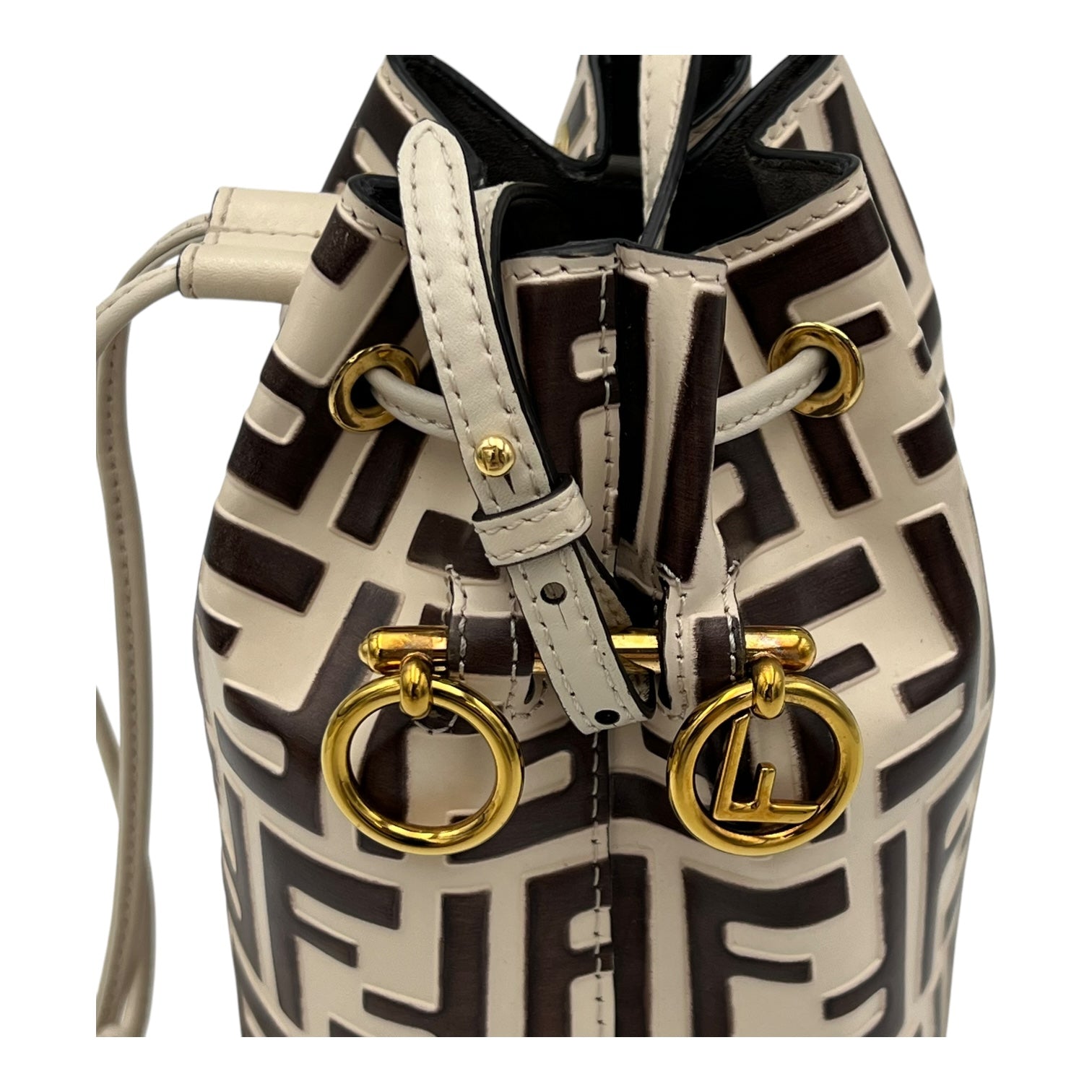 Mon Tresor Mini Brown Bucket Bag in Calfskin, Gold hardware