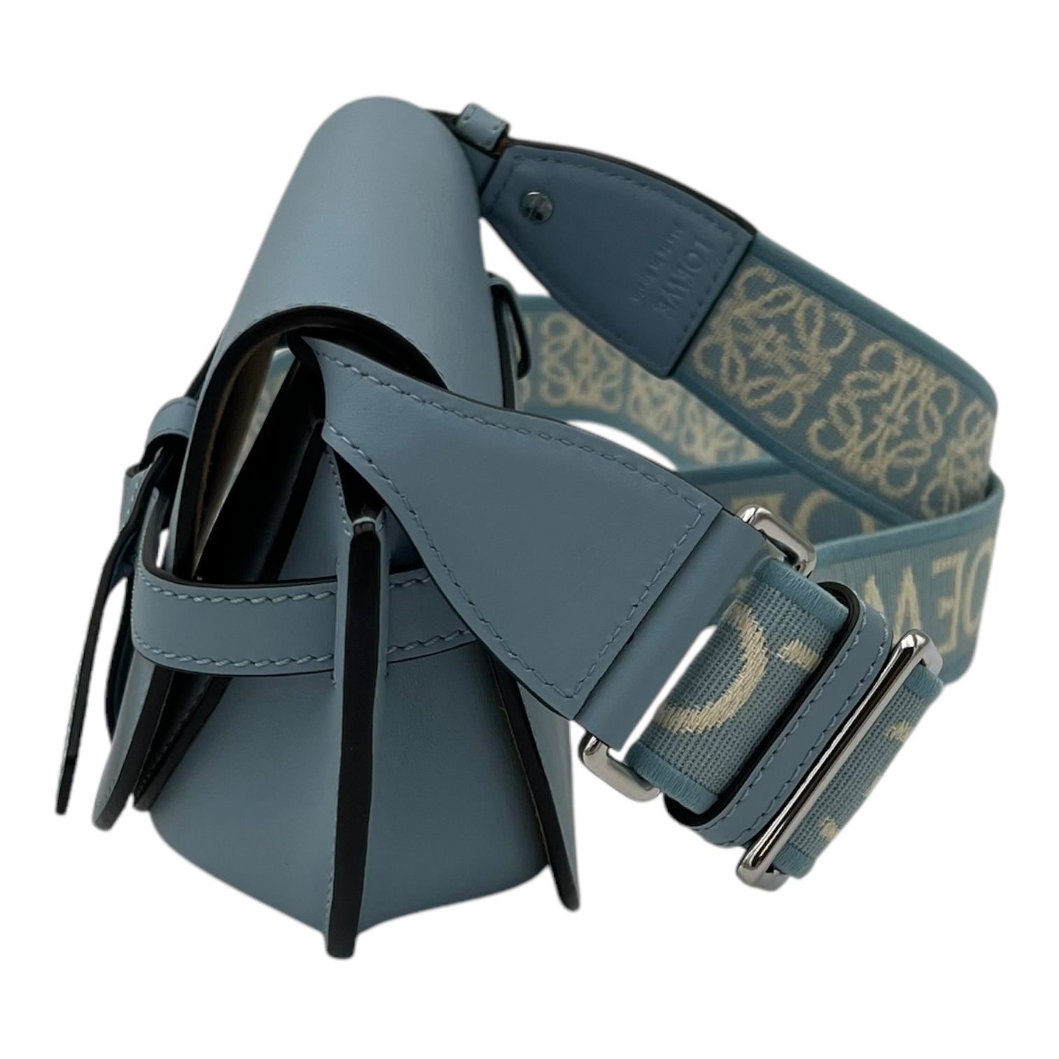 Gate Crossbody Bag Mini Blue in Calfskin, Silver hardware