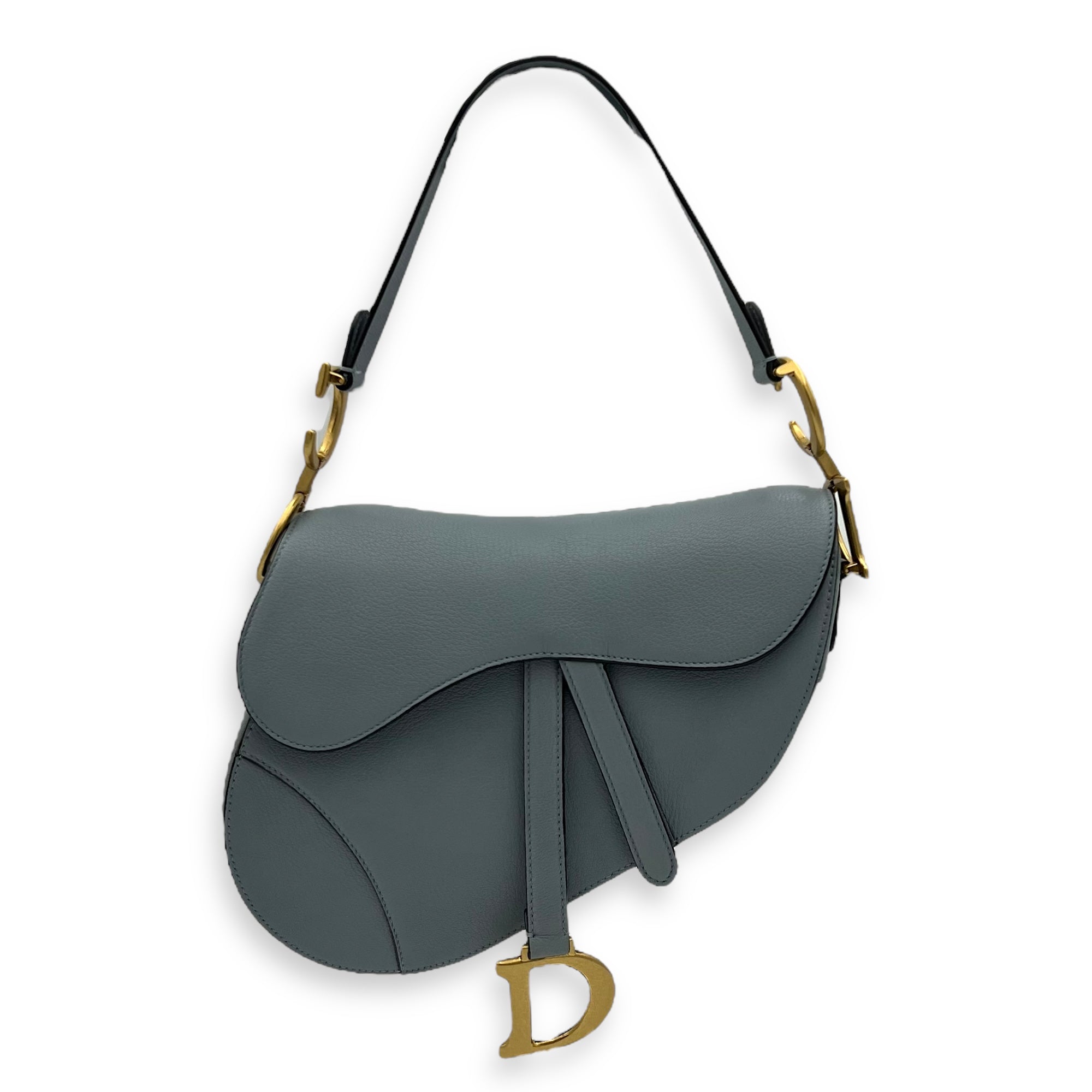 Saddle Shoulder Bag Medium Blue in Calfskin, Gold hardware