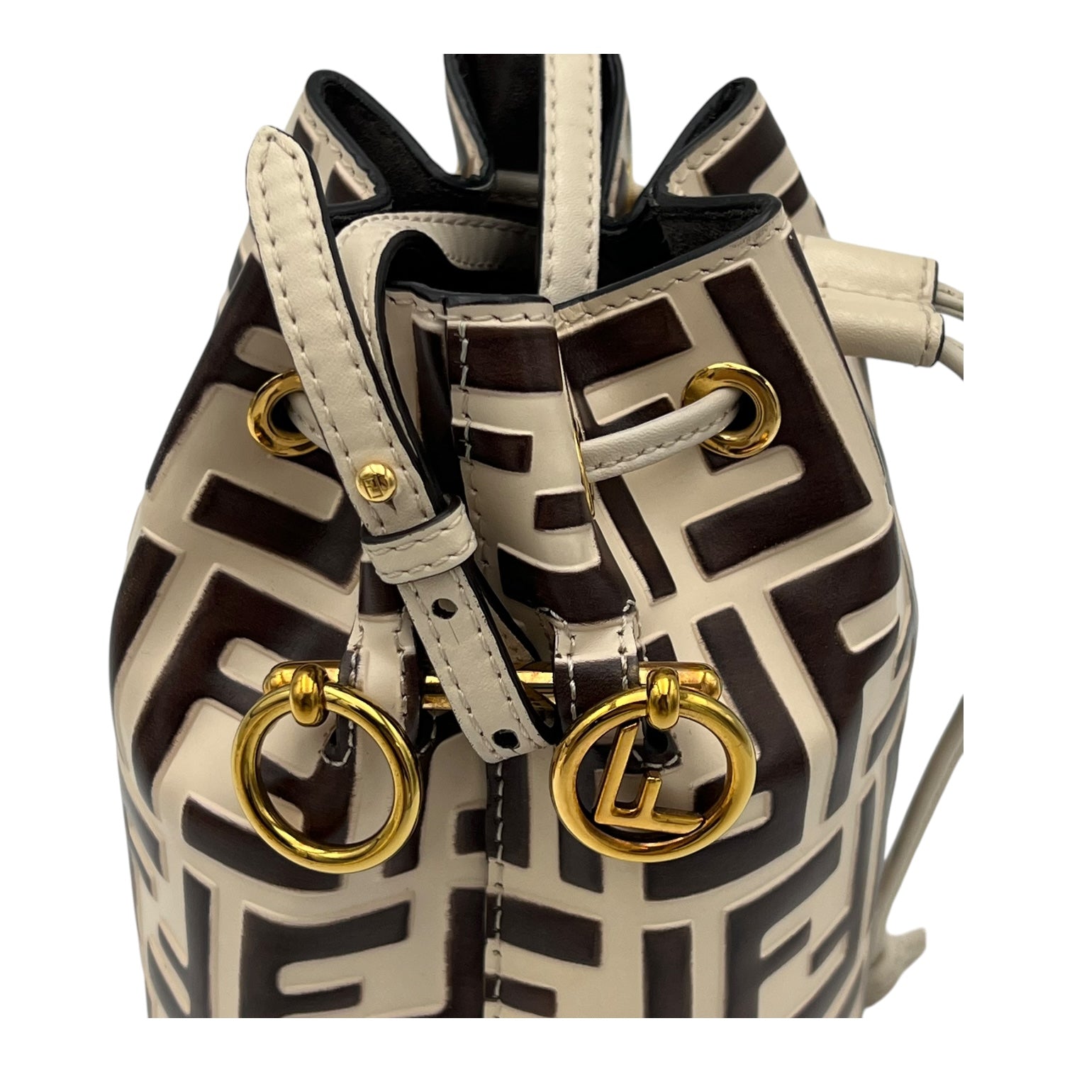 Mon Tresor Mini Brown Bucket Bag in Calfskin, Gold hardware
