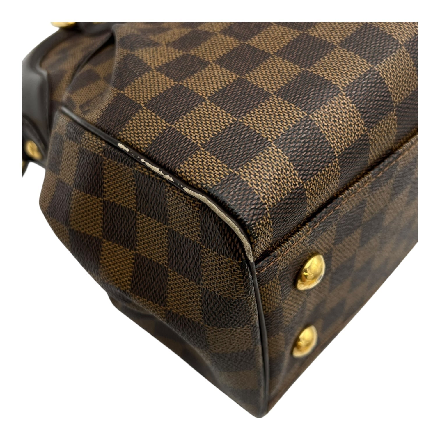 Trevi PM Damier Ebene Top Handle Bag in Coated Canvas, Gold hardware