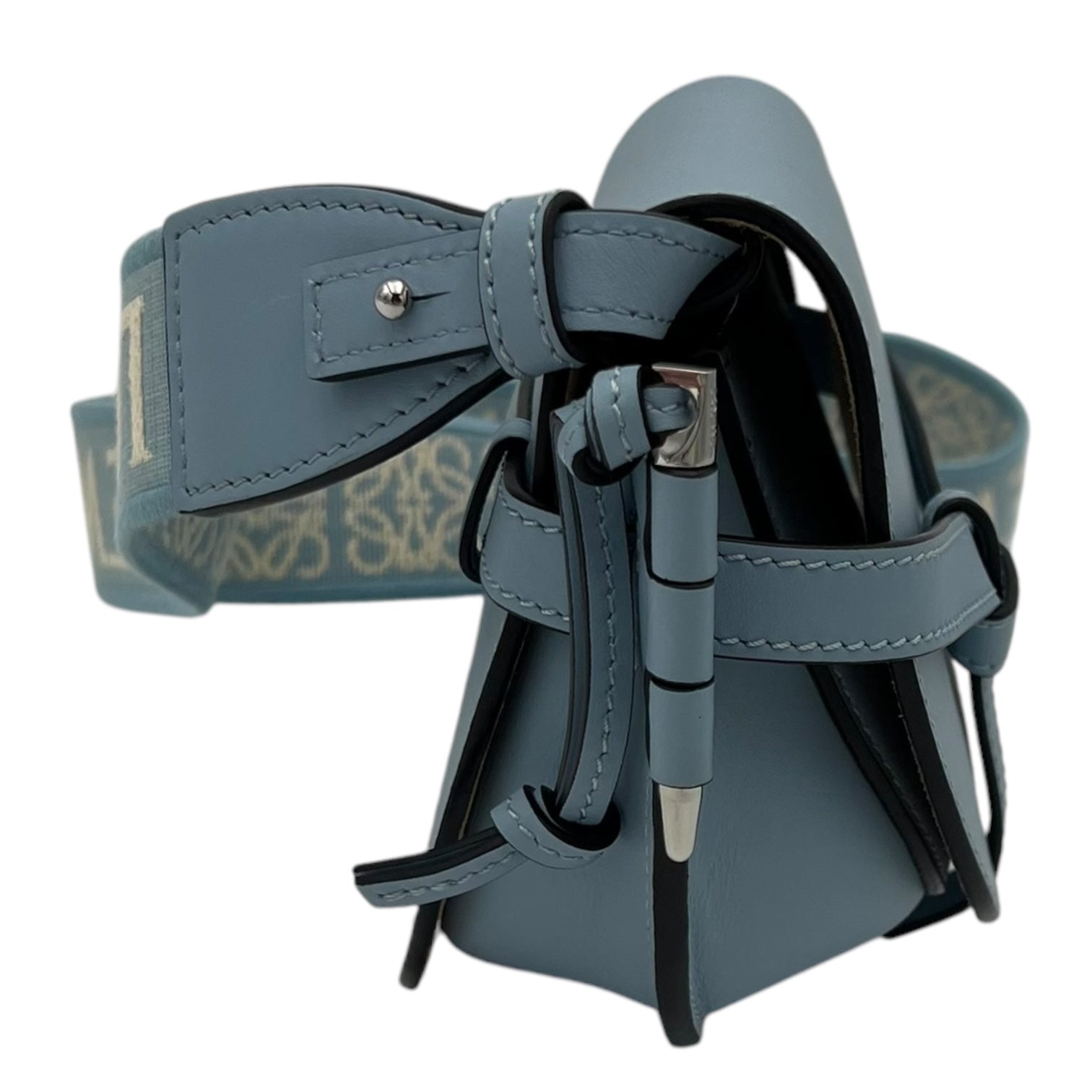 Gate Crossbody Bag Mini Blue in Calfskin, Silver hardware