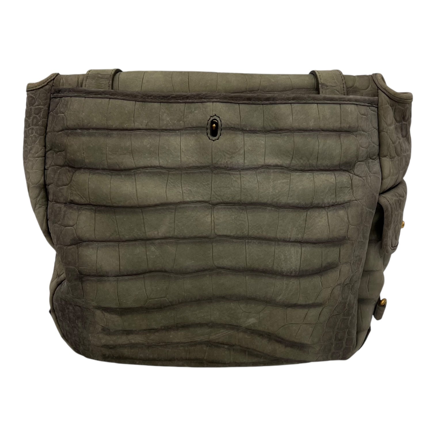 Besace Shoulder Bag Grey in Crocodile Embossed Calfskin, Gold hardware