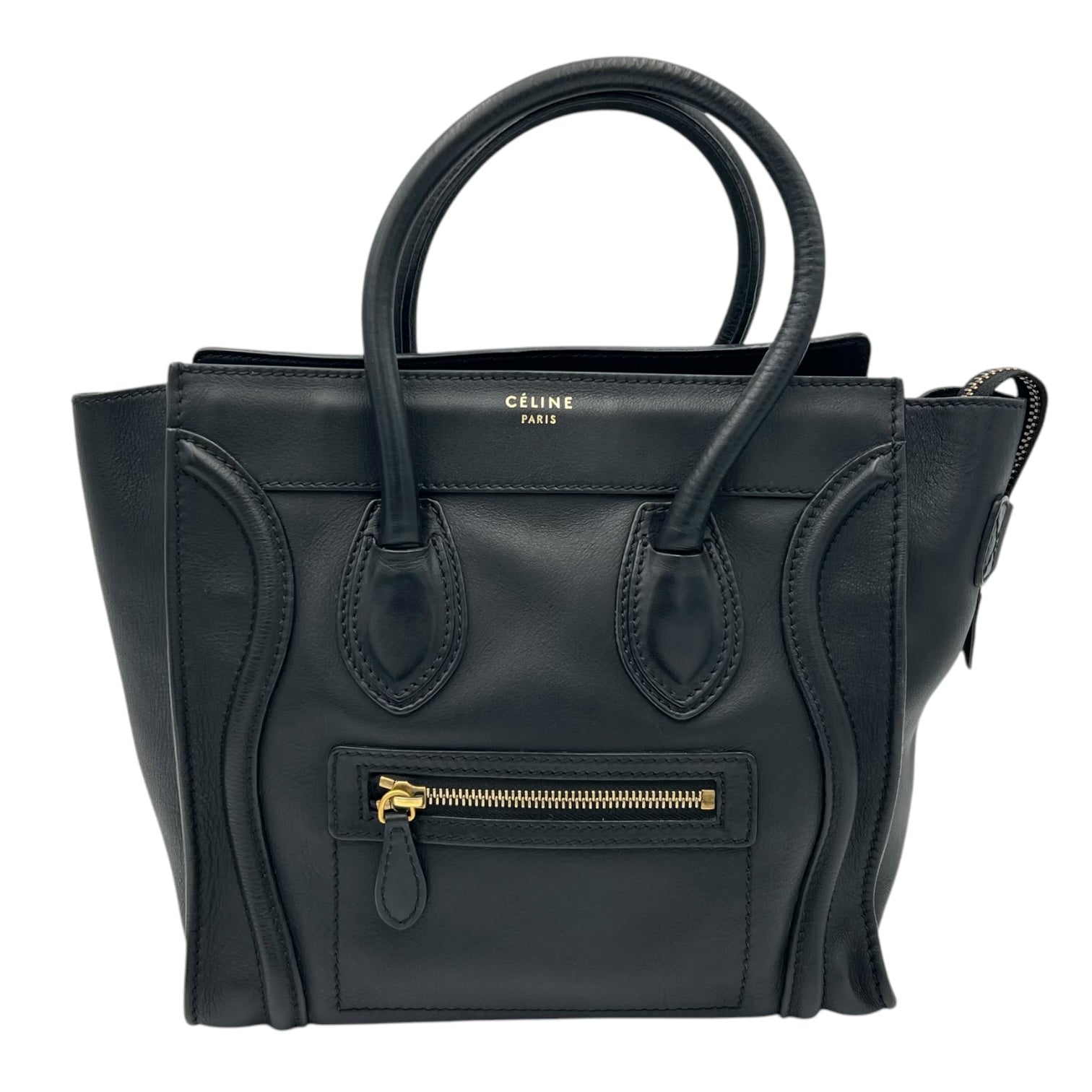 Luggage Top Handle Bag Micro Black in Calfskin, Gold hardware