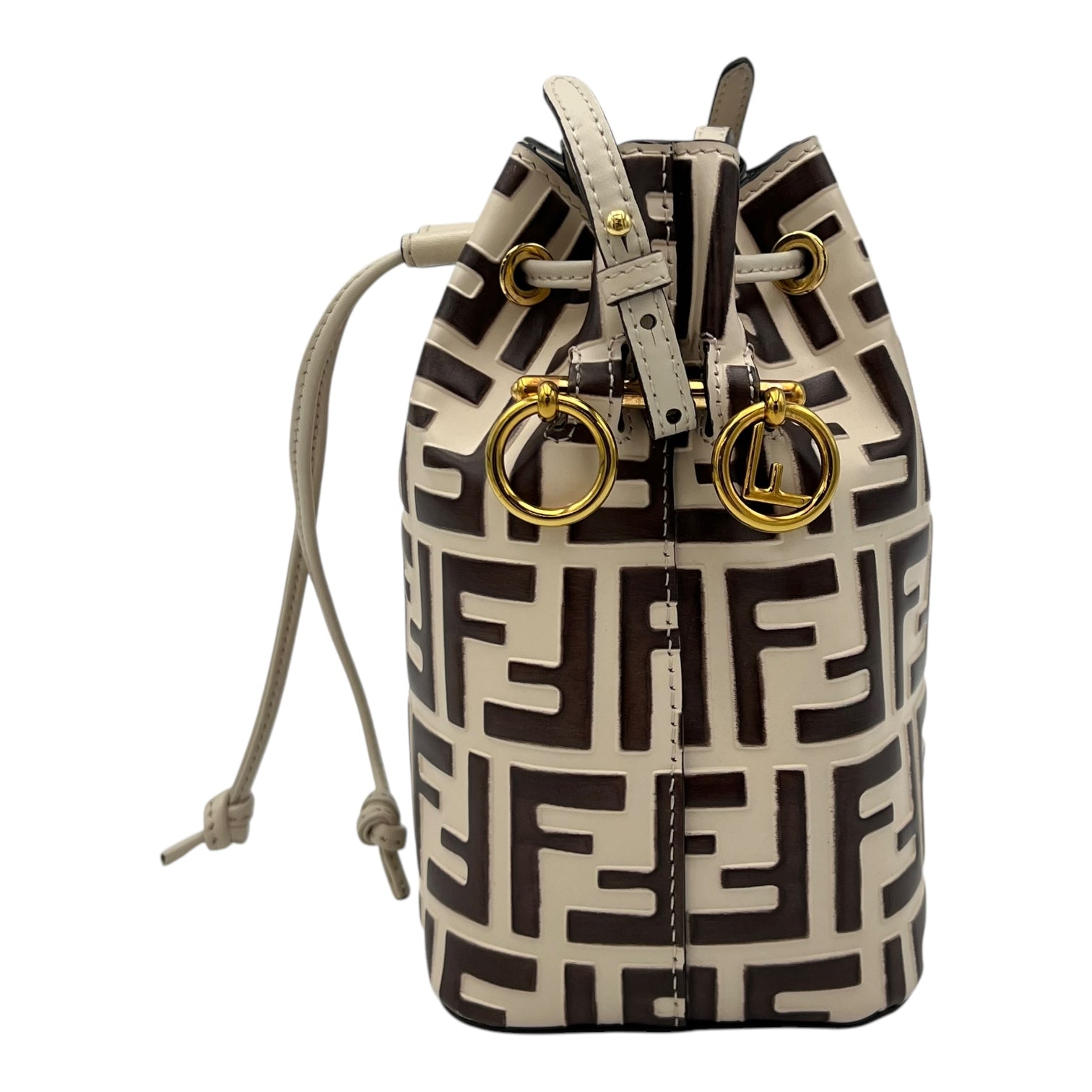 Mon Tresor Mini Brown Bucket Bag in Calfskin, Gold hardware