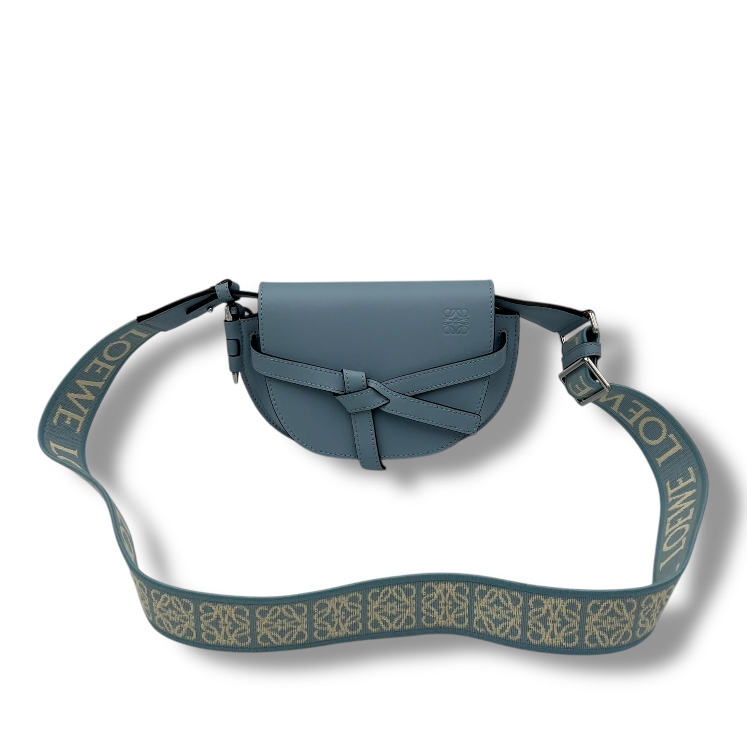 Gate Crossbody Bag Mini Blue in Calfskin, Silver hardware