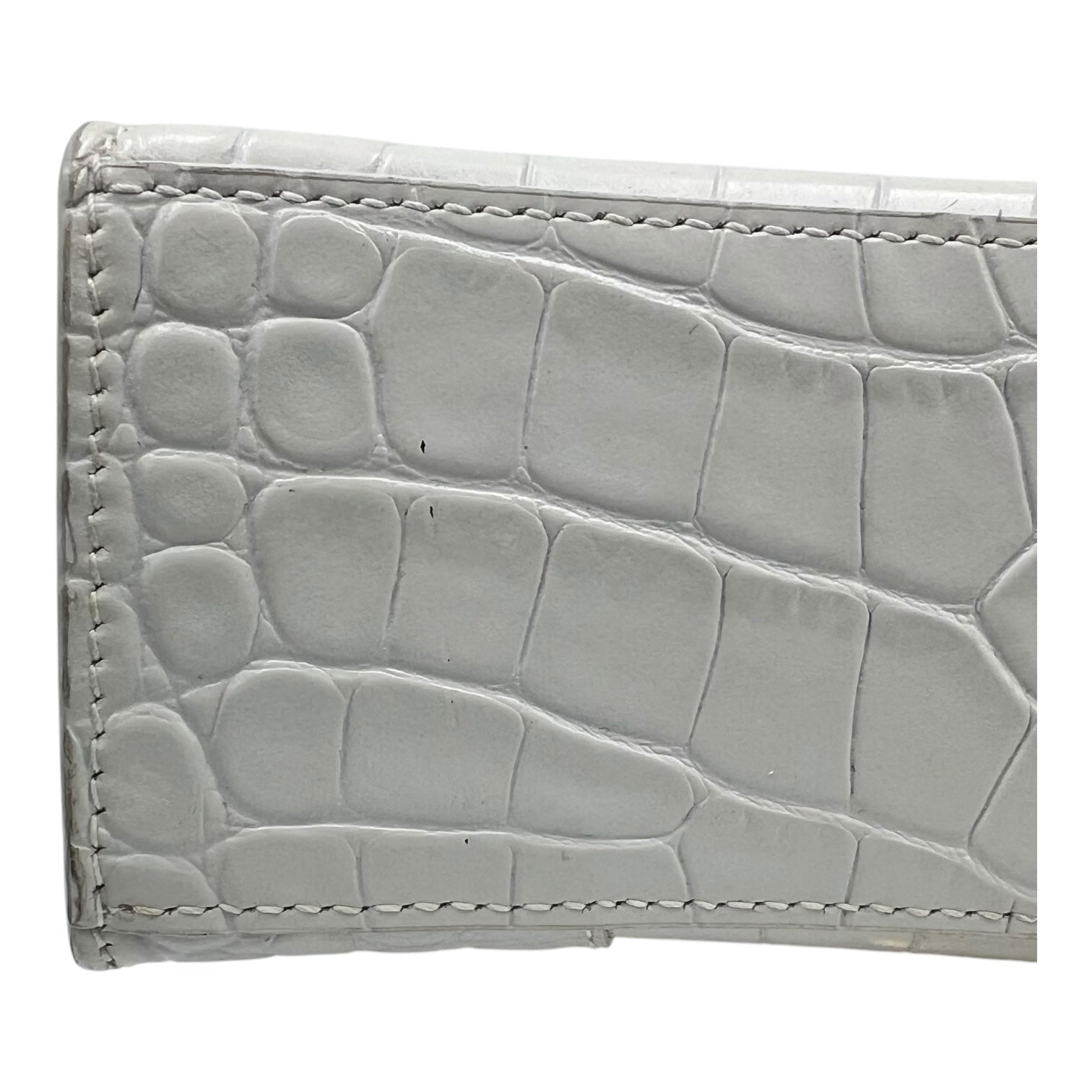 Hourglass Top Handle Bag White in Crocodile Embossed Calfskin, Silver hardware