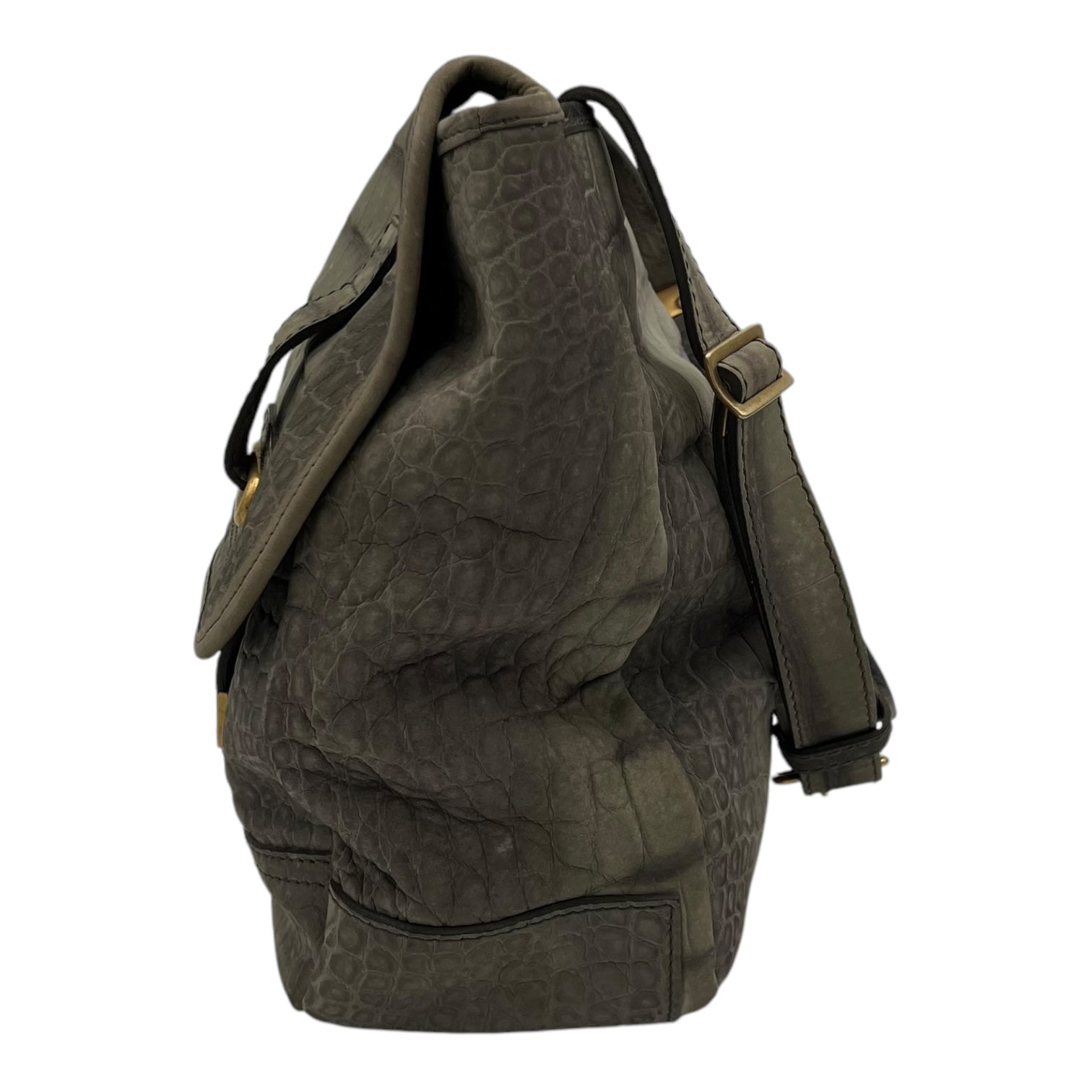 Besace Shoulder Bag Grey in Crocodile Embossed Calfskin, Gold hardware