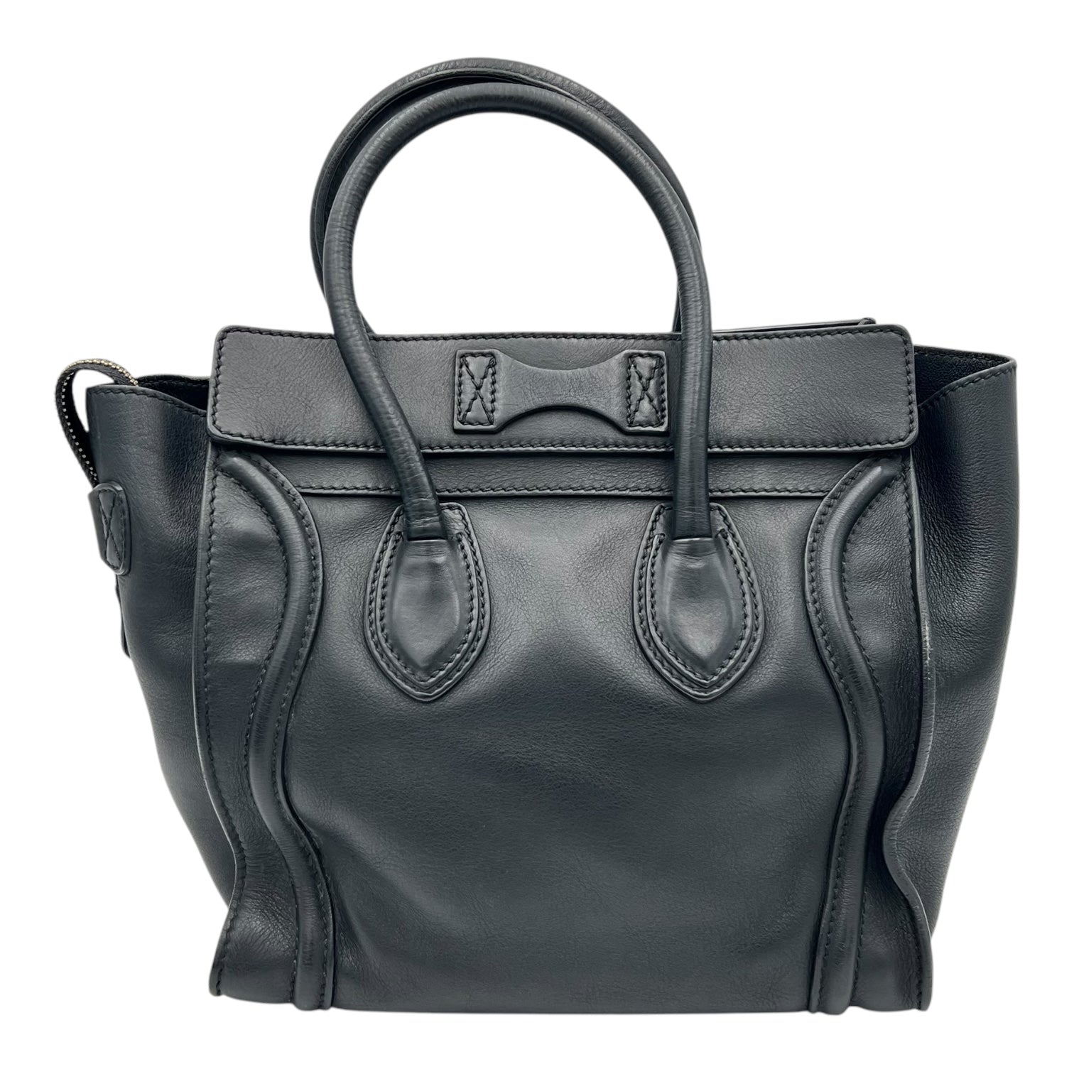 Luggage Top Handle Bag Micro Black in Calfskin, Gold hardware