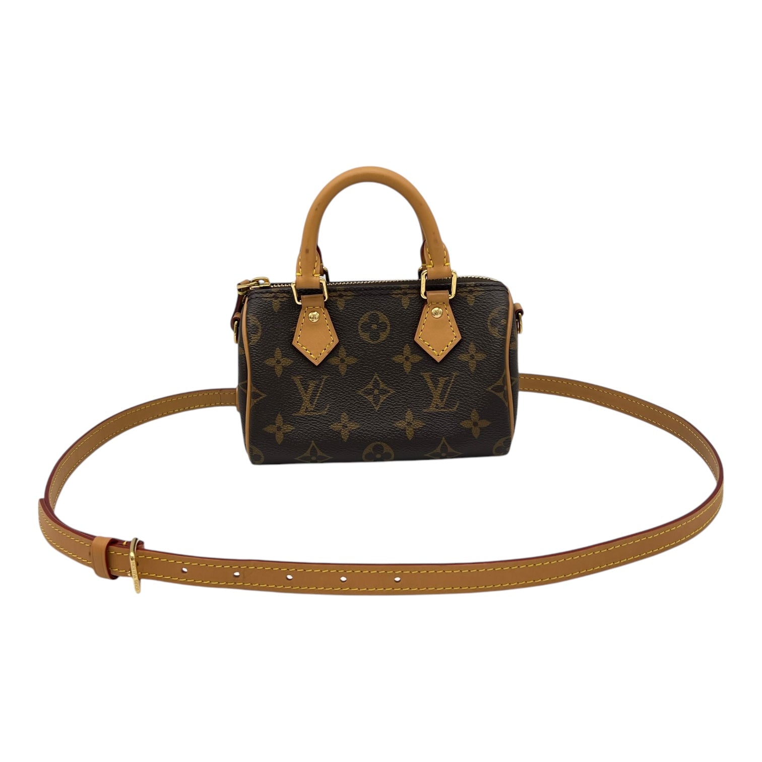 Speedy Crossbody Bag Nano Brown in Monogram Coated Canvas, Gold hardware