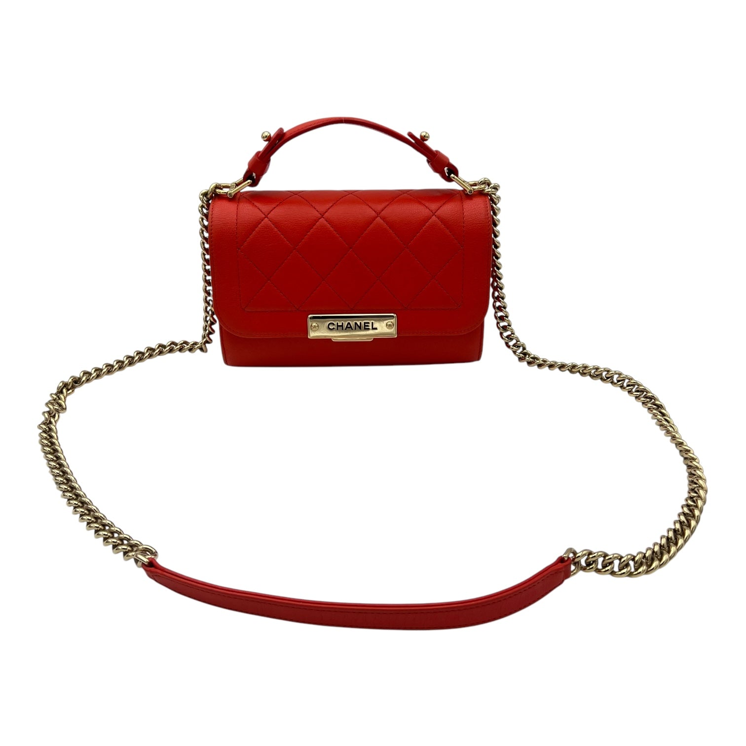 2 way bag Orange Crossbody Bag in Calfskin, Gold hardware
