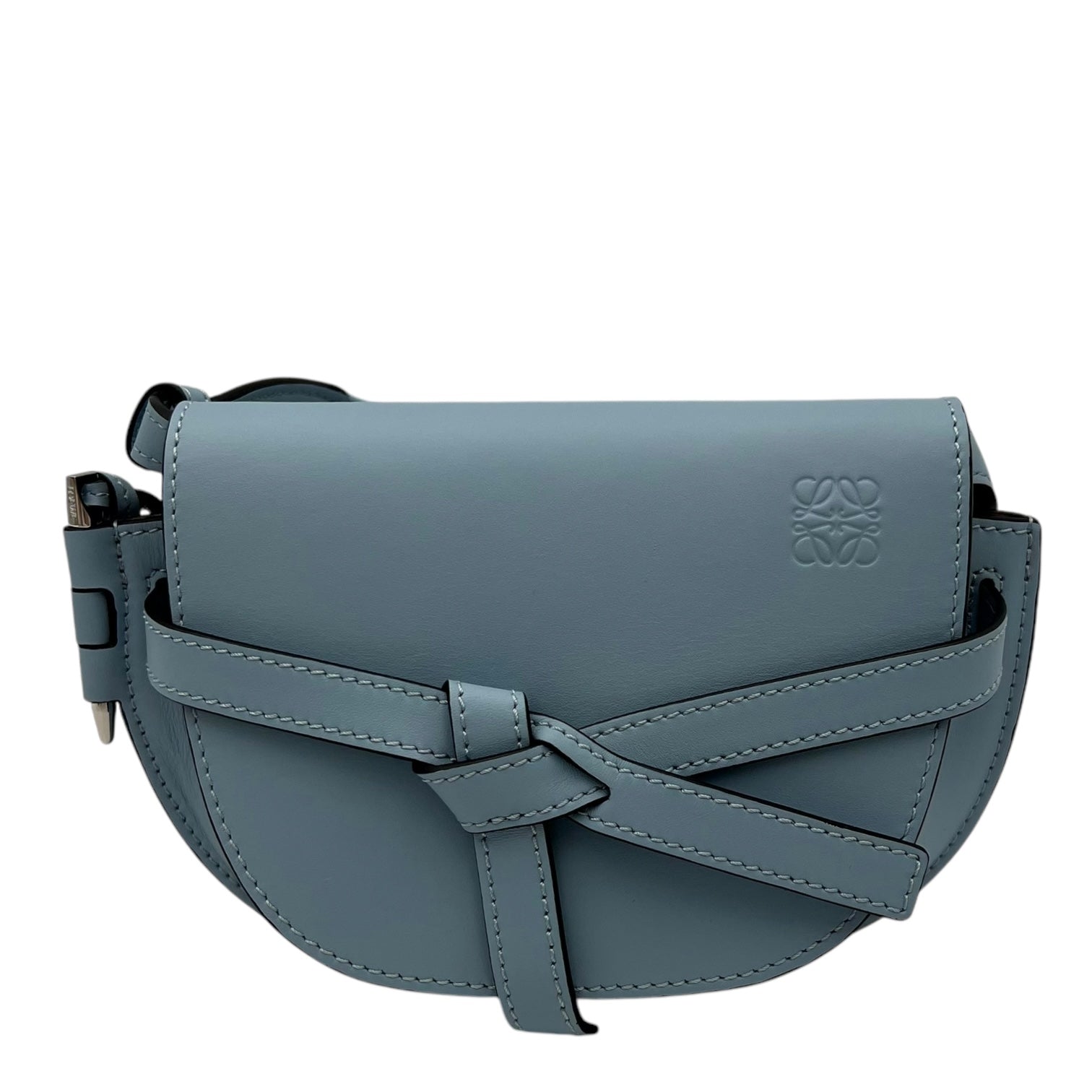 Gate Crossbody Bag Mini Blue in Calfskin, Silver hardware