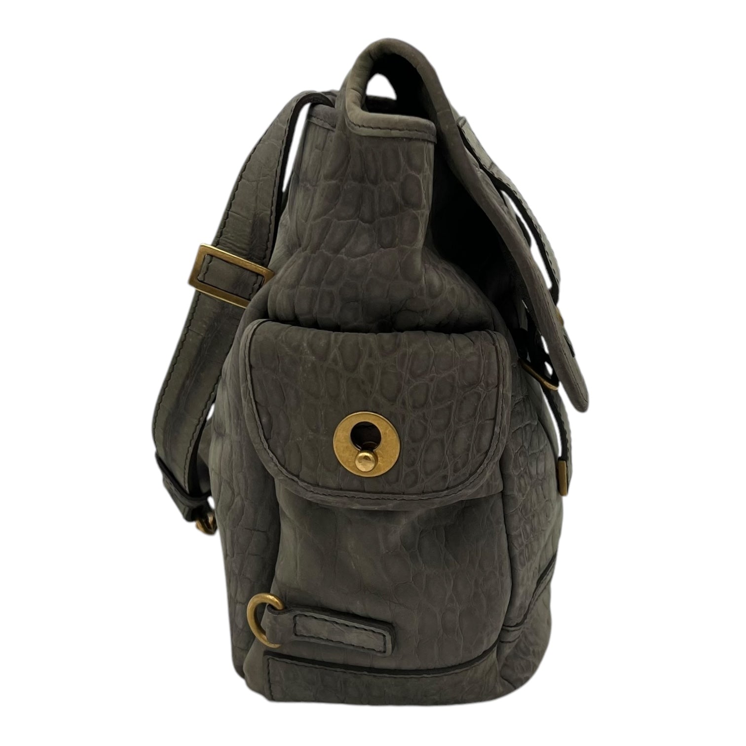 Besace Shoulder Bag Grey in Crocodile Embossed Calfskin, Gold hardware