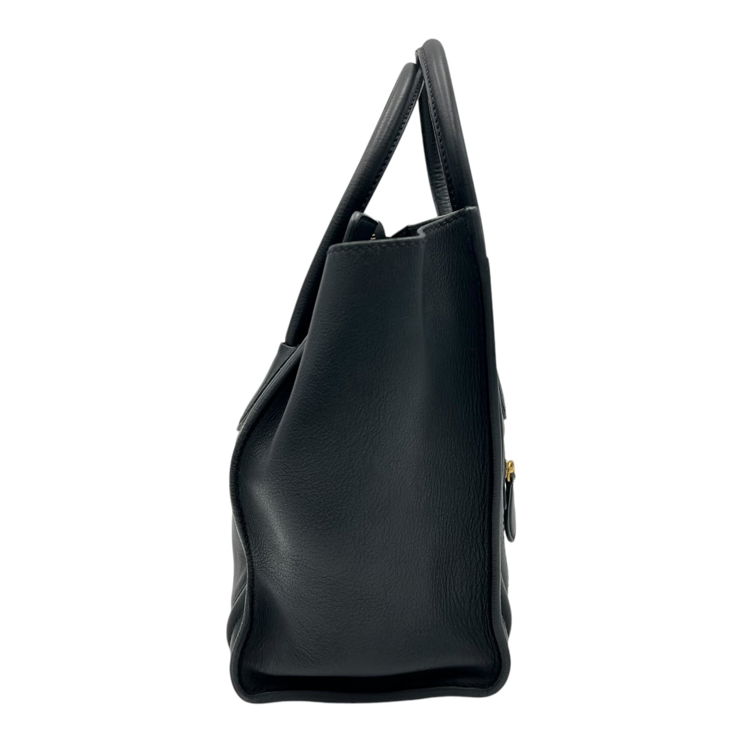 Luggage Top Handle Bag Micro Black in Calfskin, Gold hardware