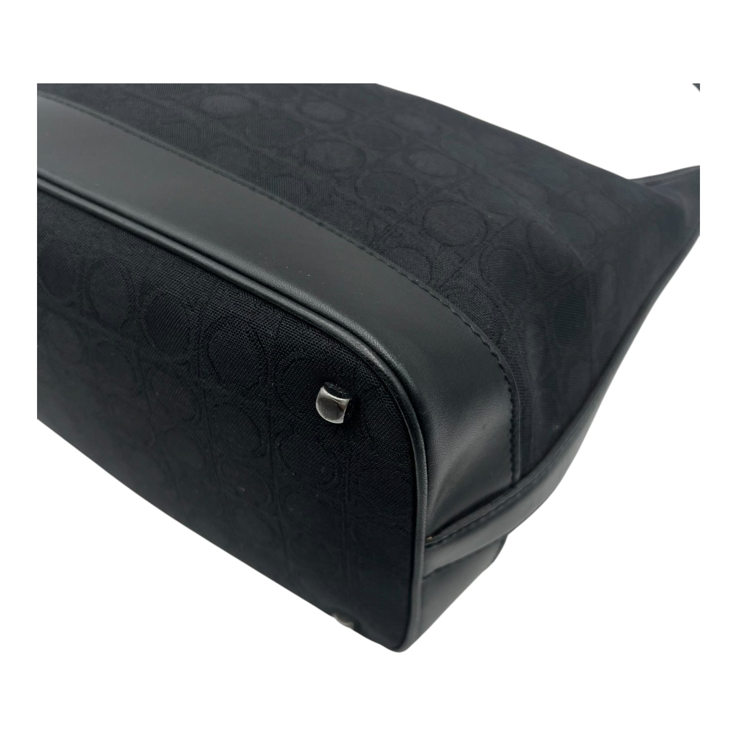 Gancini Shoulder Bag Black in Canvas, Silver hardware