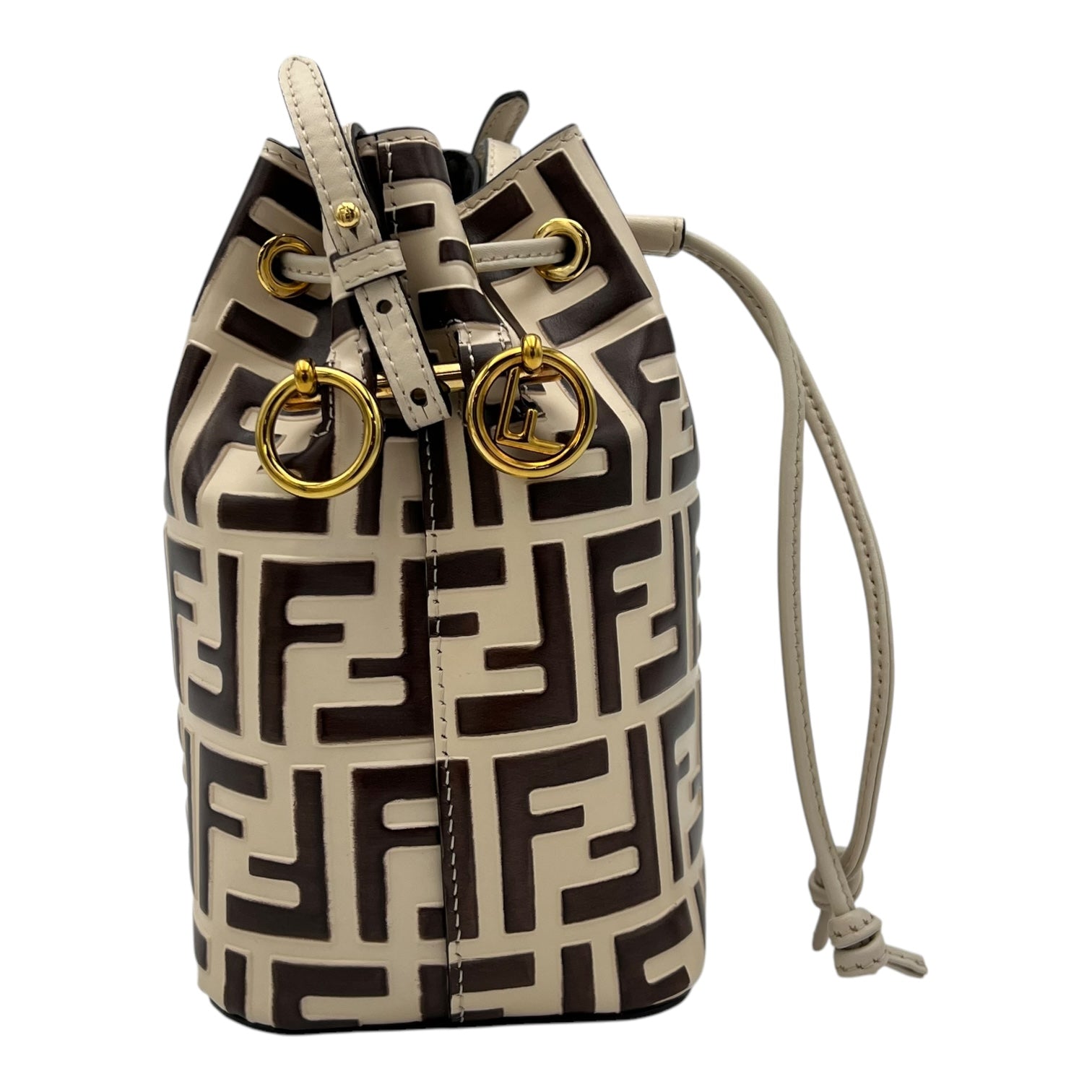 Mon Tresor Mini Brown Bucket Bag in Calfskin, Gold hardware