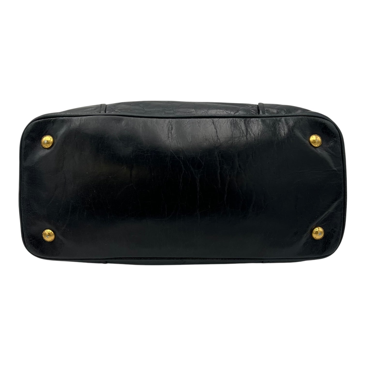 Logo Top Handle Bag Black in Distressed Leather, Gold hardware