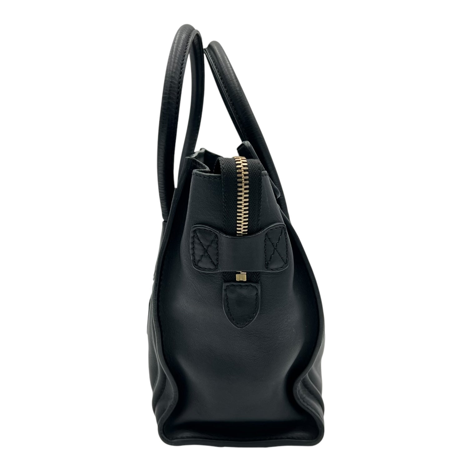 Luggage Top Handle Bag Micro Black in Calfskin, Gold hardware