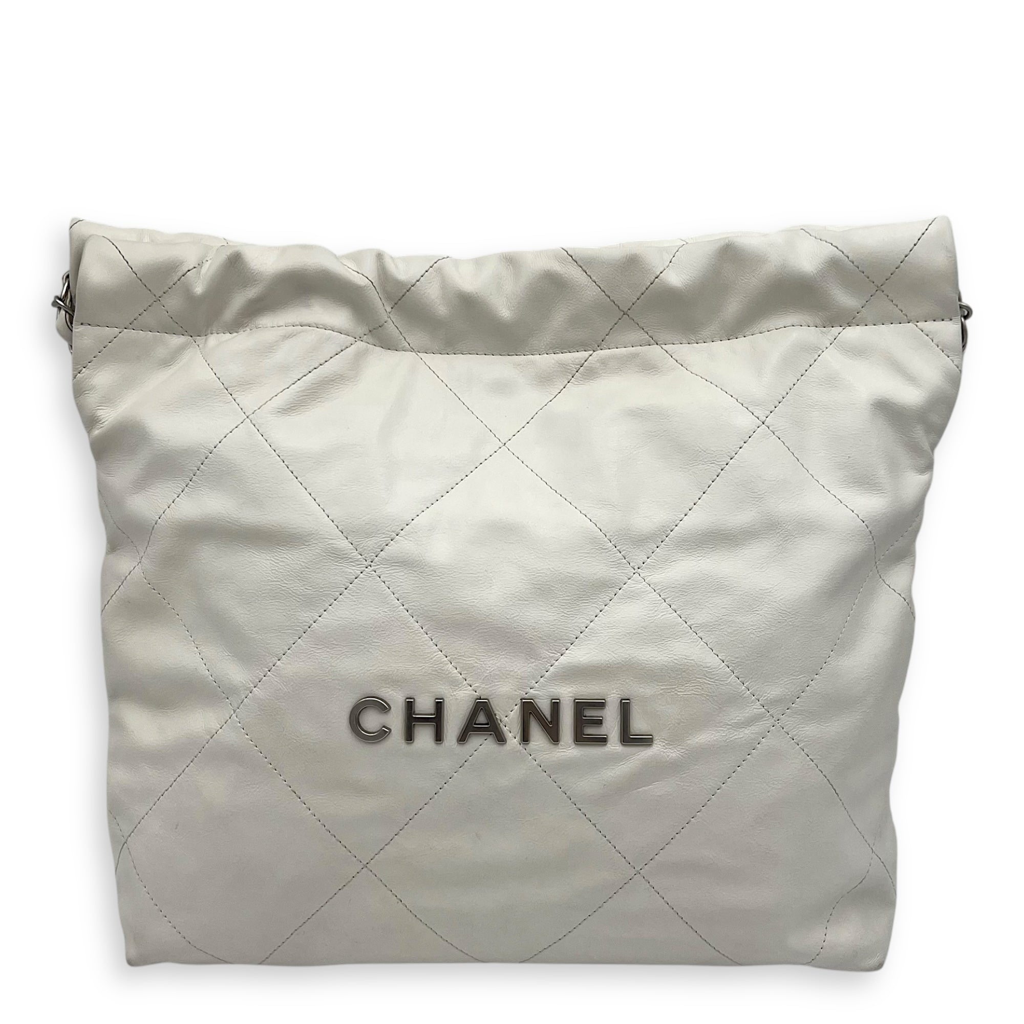 22 Tote Tote Bag Small White in Calfskin, Silver hardware