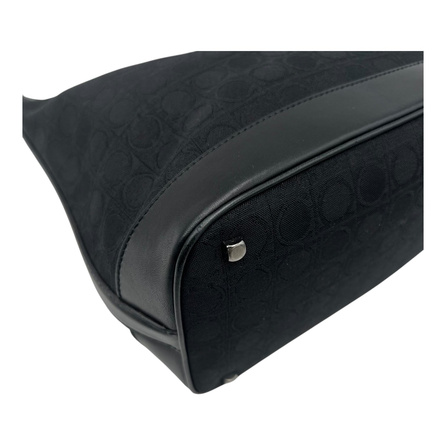 Gancini Shoulder Bag Black in Canvas, Silver hardware