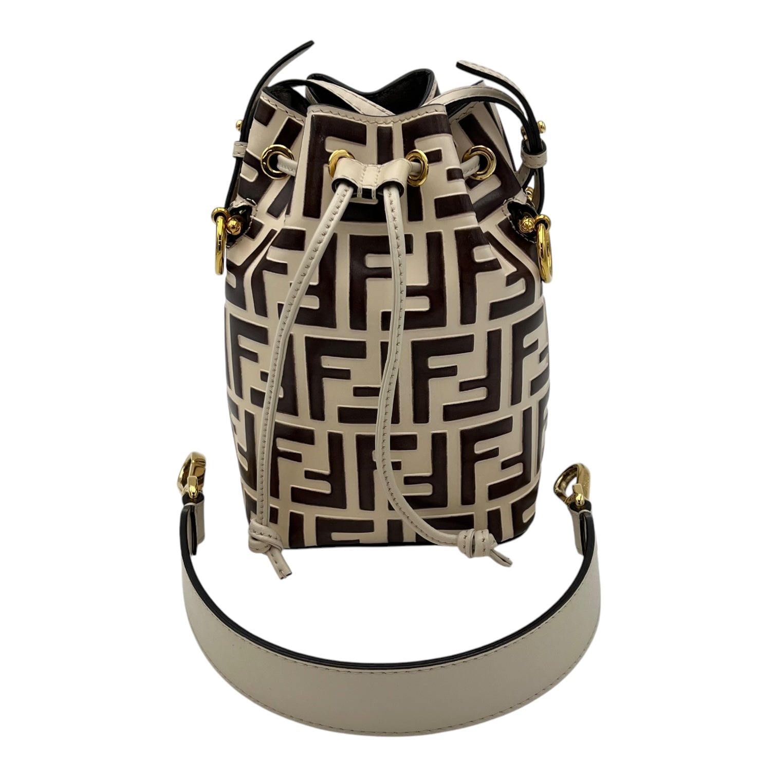 Mon Tresor Mini Brown Bucket Bag in Calfskin, Gold hardware