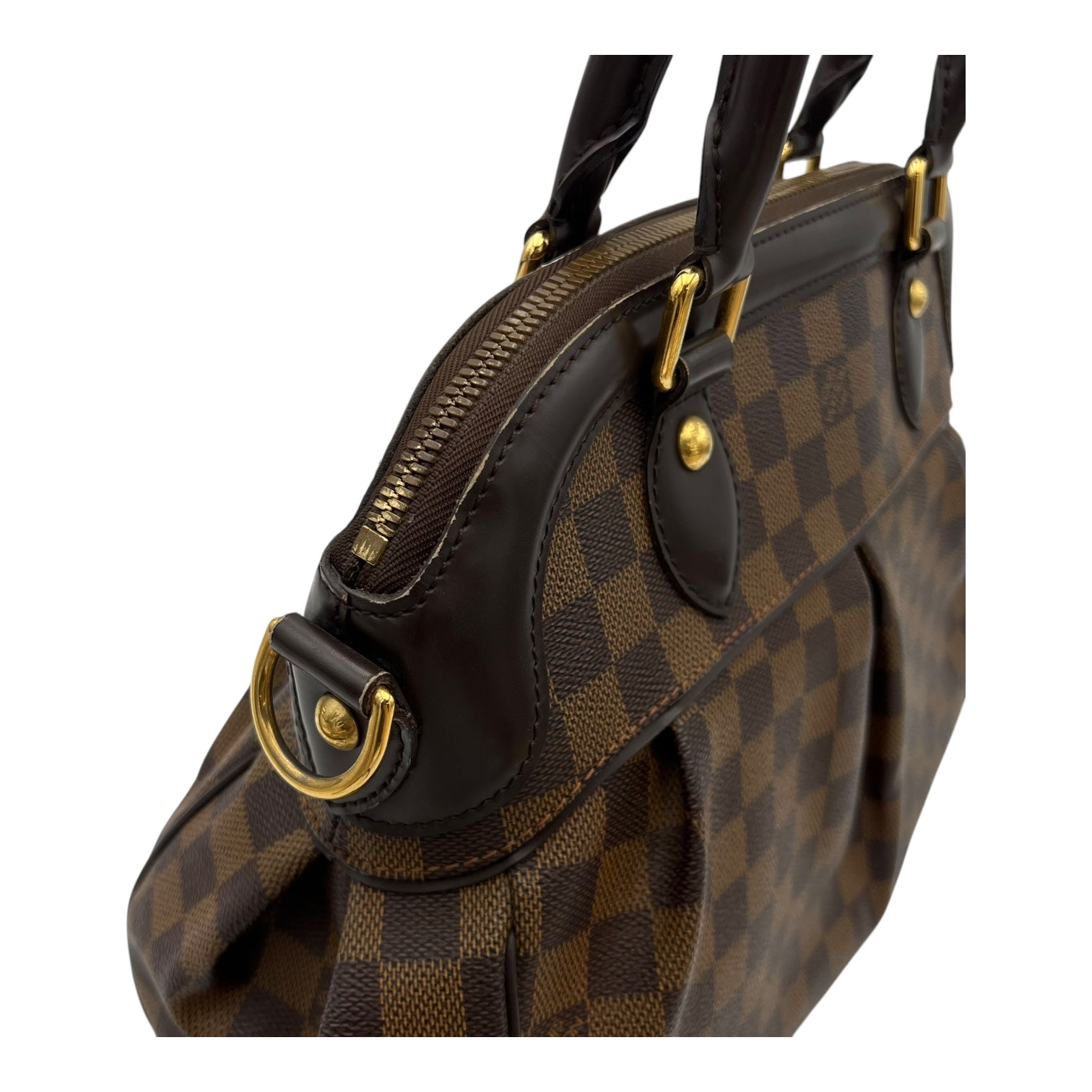 Trevi PM Damier Ebene Top Handle Bag in Coated Canvas, Gold hardware