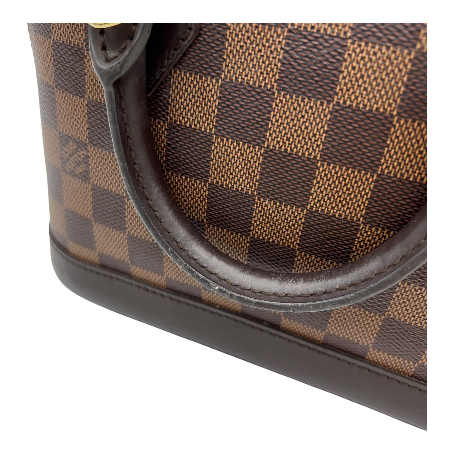 Alma BB Brown Top Handle Bag in Coated Canvas, Gold hardware