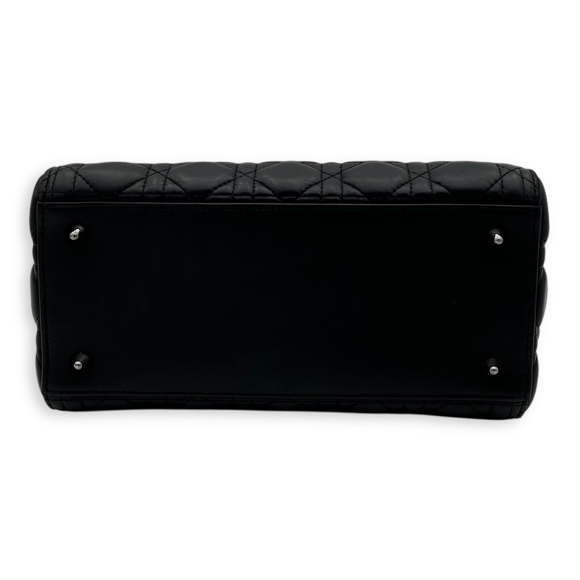 Lady Dior Medium Black Top Handle Bag in Calfskin, Gunmetal hardware