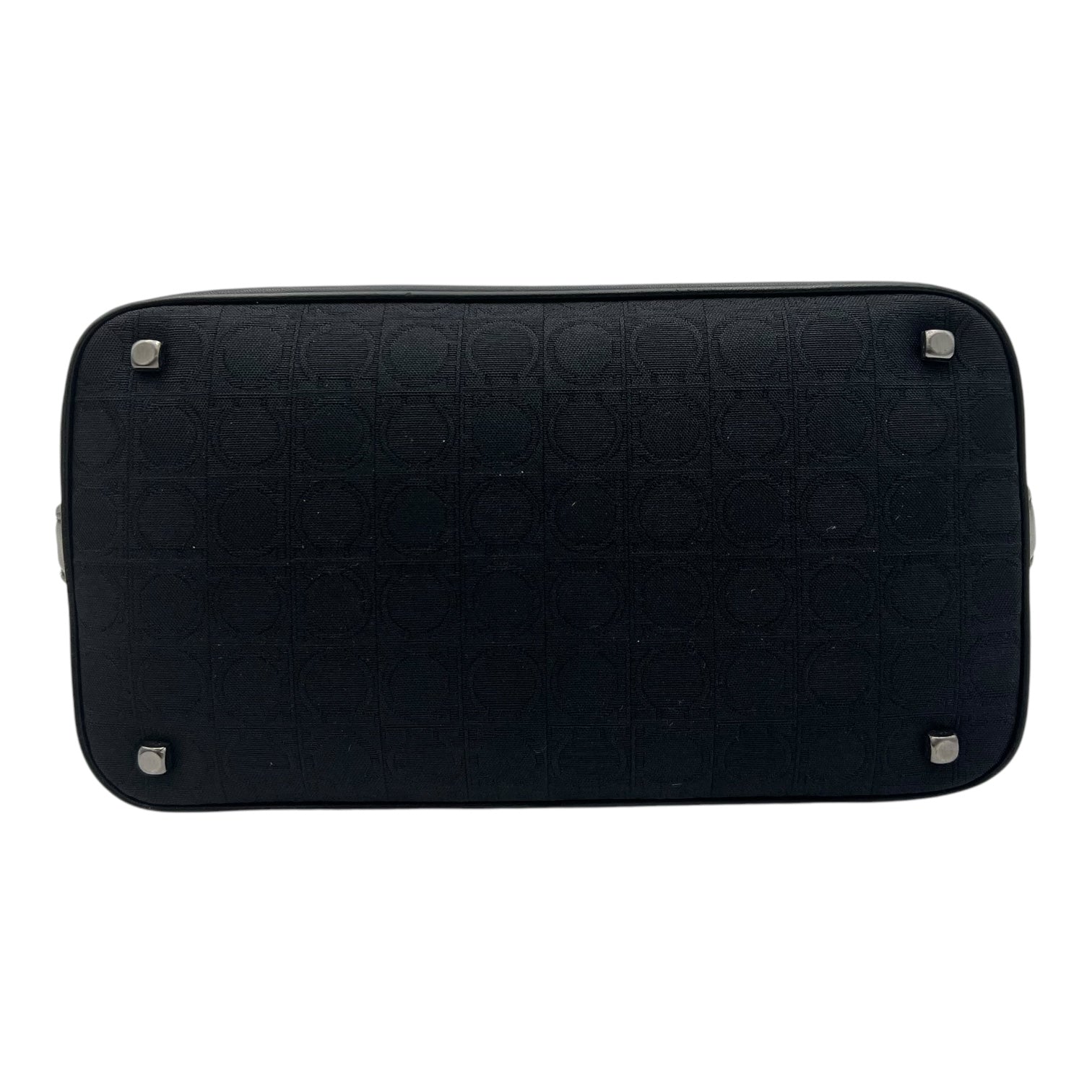 Gancini Shoulder Bag Black in Canvas, Silver hardware