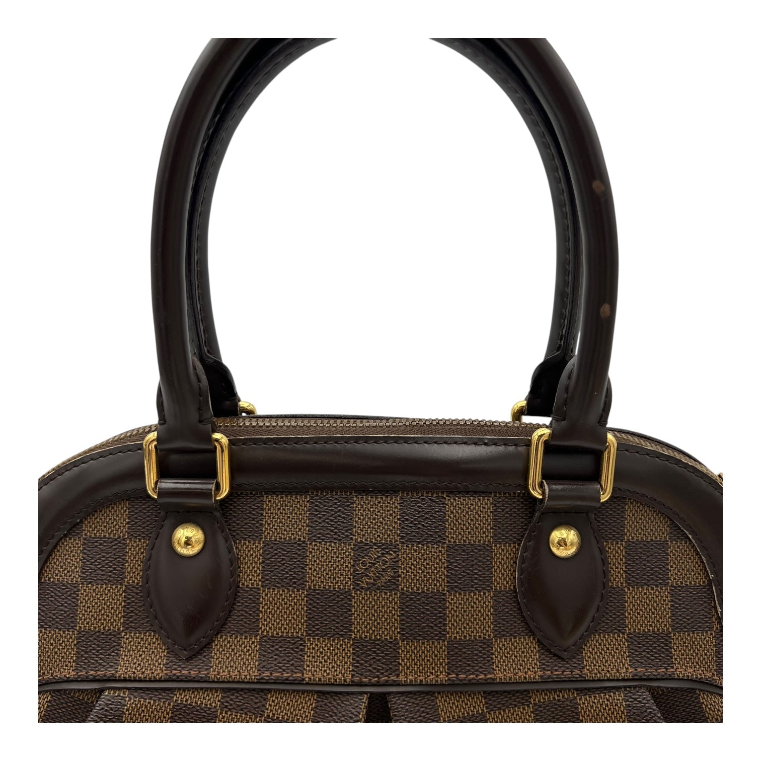Trevi PM Damier Ebene Top Handle Bag in Coated Canvas, Gold hardware