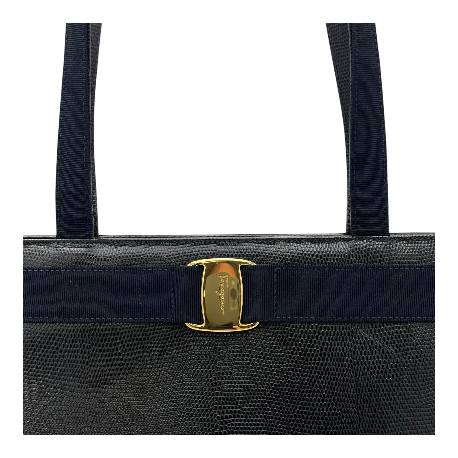 Vara Bow Blue Tote Bag in Calfskin, Gold hardware