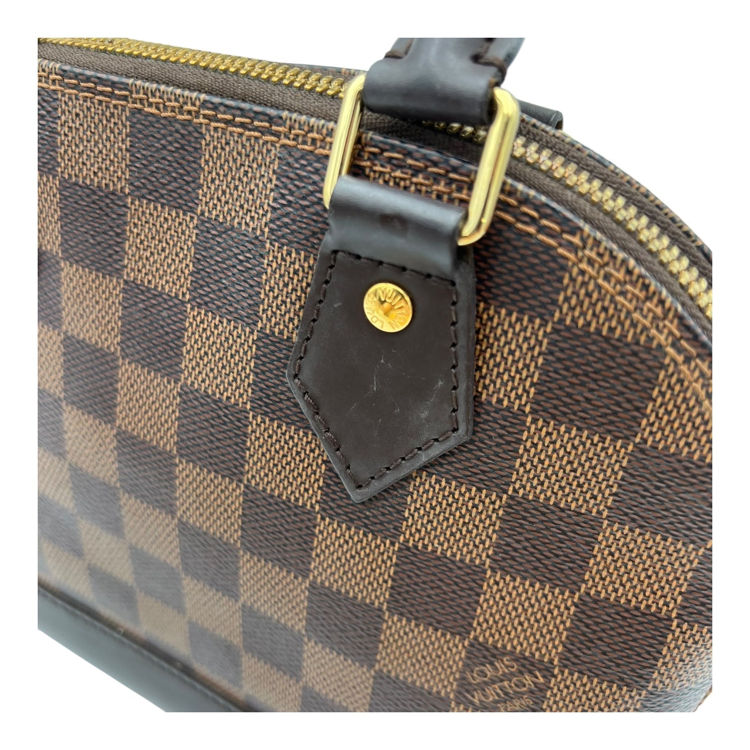Alma BB Brown Top Handle Bag in Coated Canvas, Gold hardware