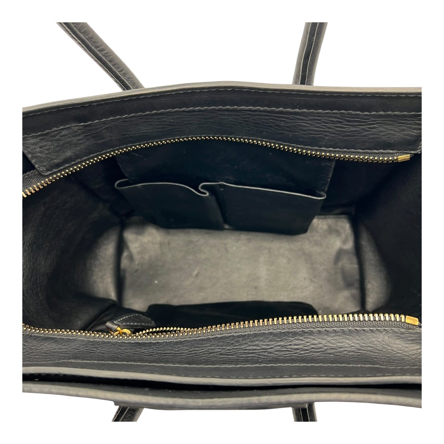 Luggage Top Handle Bag Micro Black in Calfskin, Gold hardware